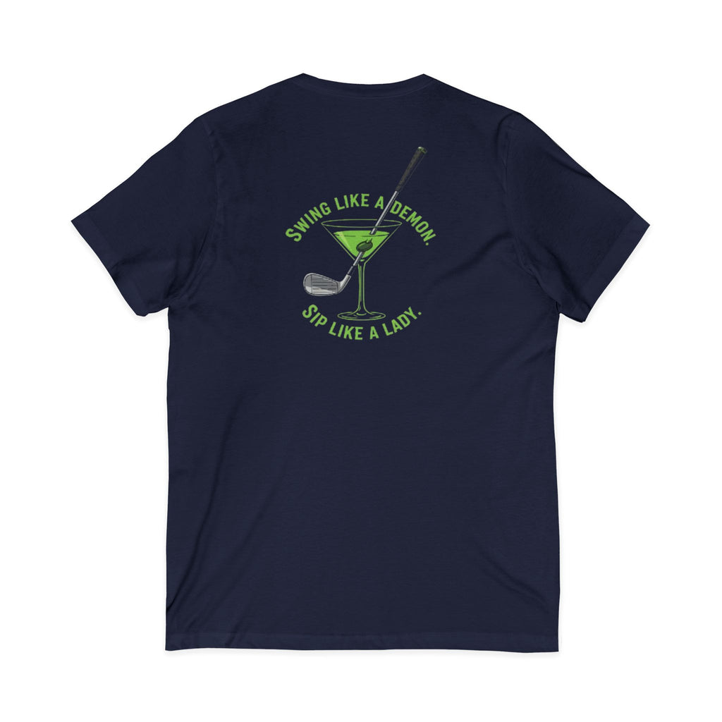 The Stephanie — Women's Golf V-Neck Tee | Neon Green Martini Graphic
