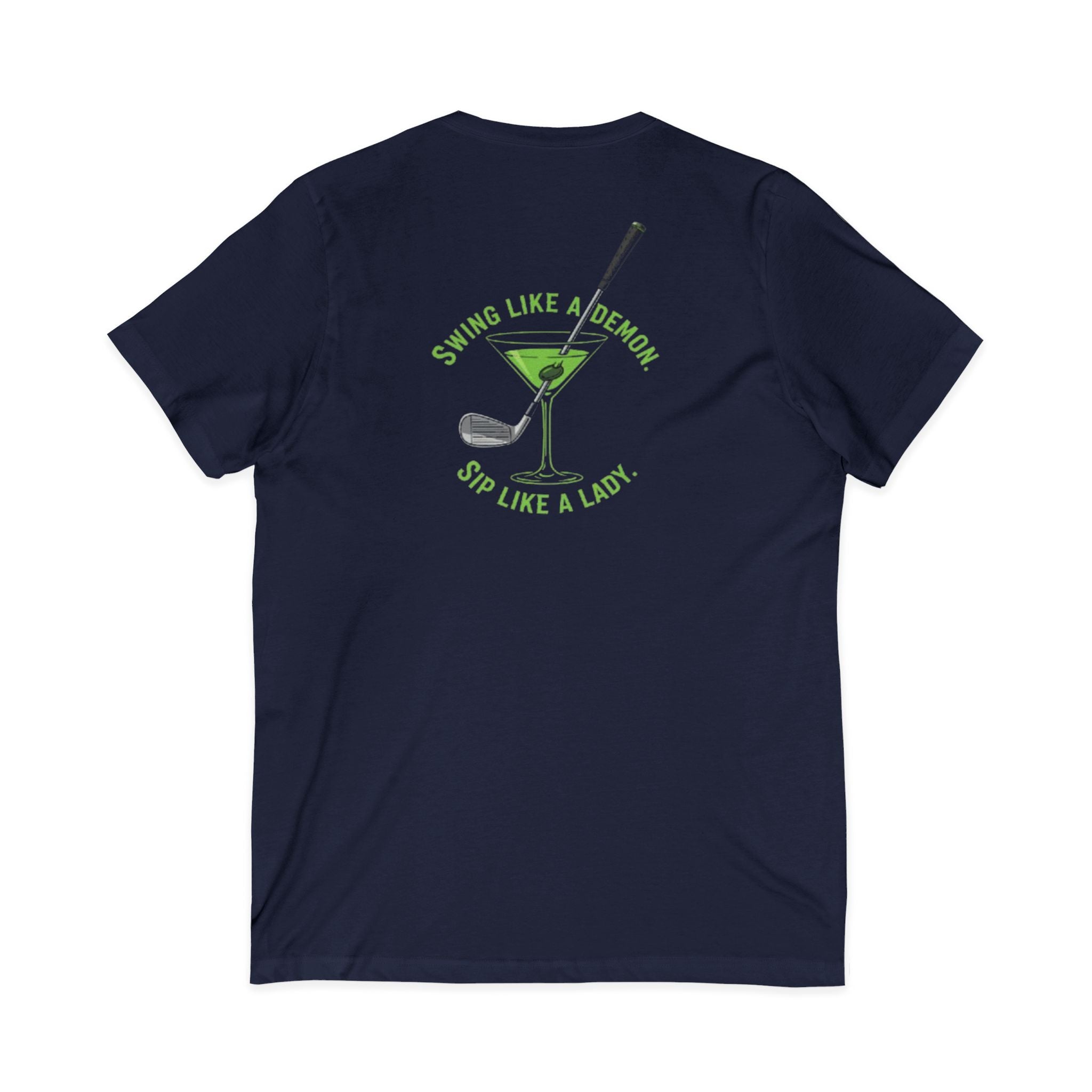 The Stephanie — Women's Golf V-Neck Tee | Neon Green Martini Graphic