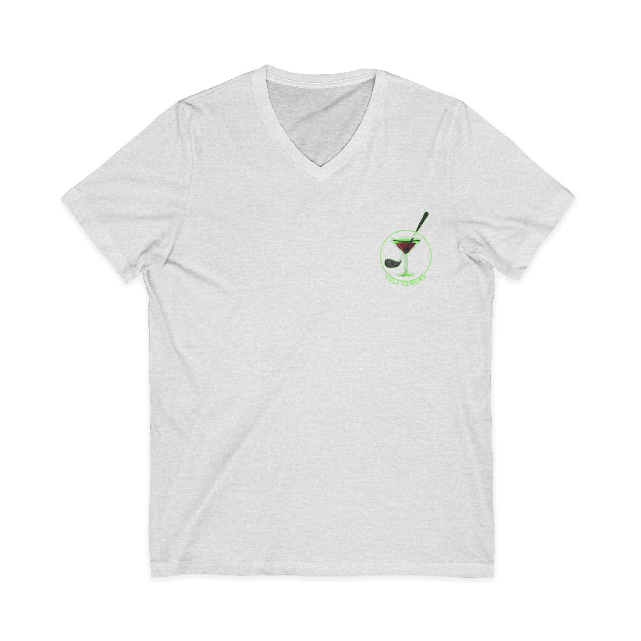 The Stephanie — Women's Golf V-Neck Tee | Neon Green Martini Graphic