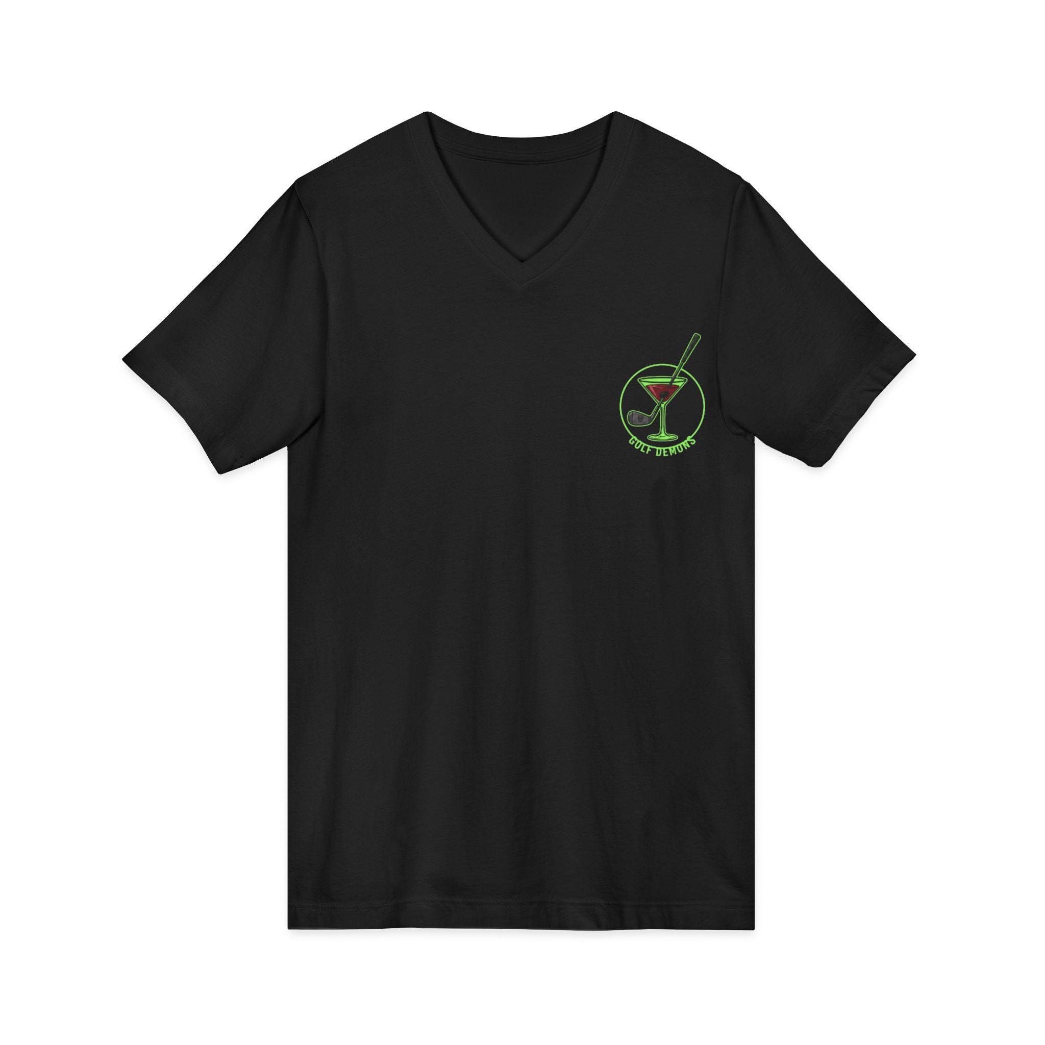 The Stephanie — Women's Golf V-Neck Tee | Neon Green Martini Graphic