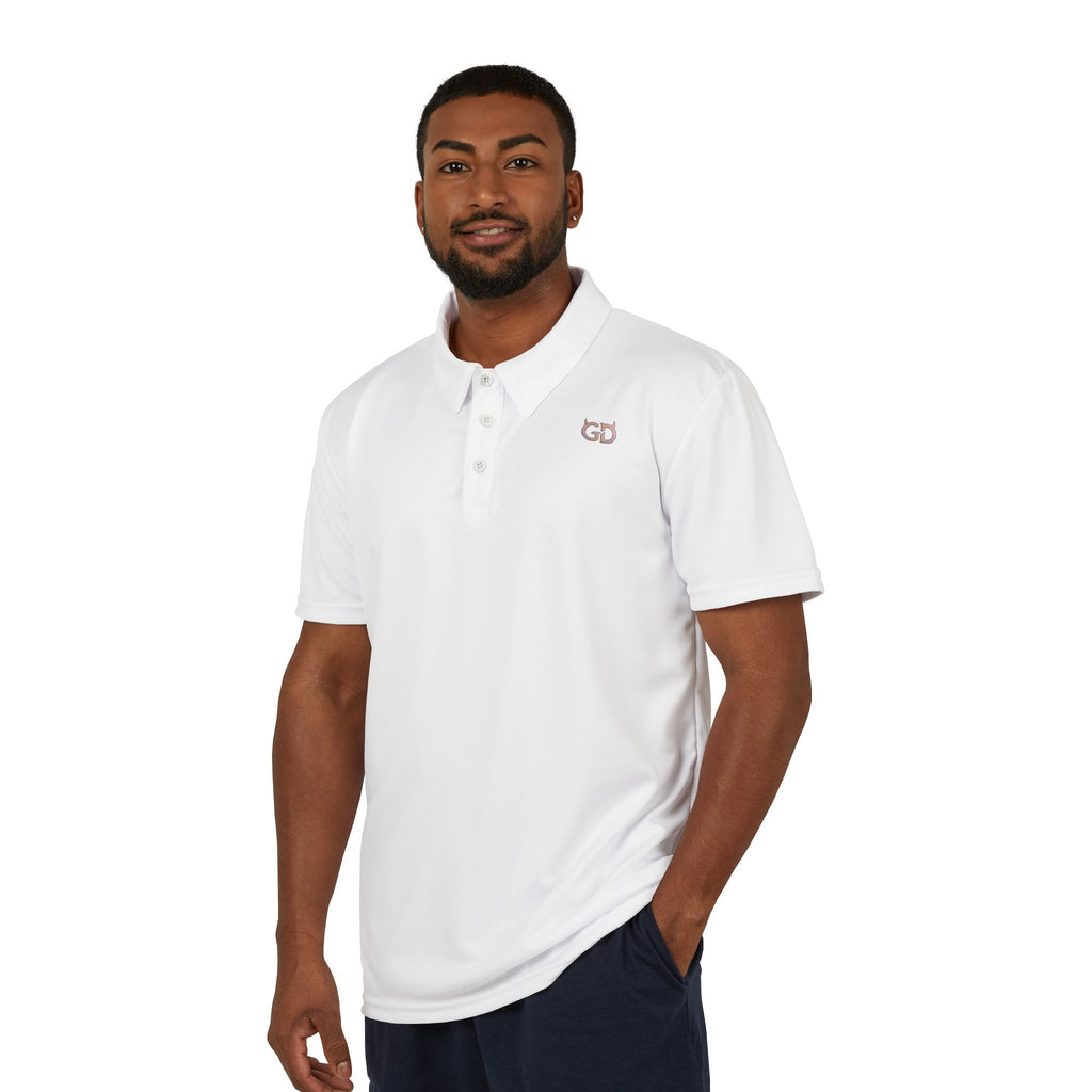 Classic Embroidered Polo Shirt – Subtle 'GD' Chest Logo, Clean White Work & Casual Tee
