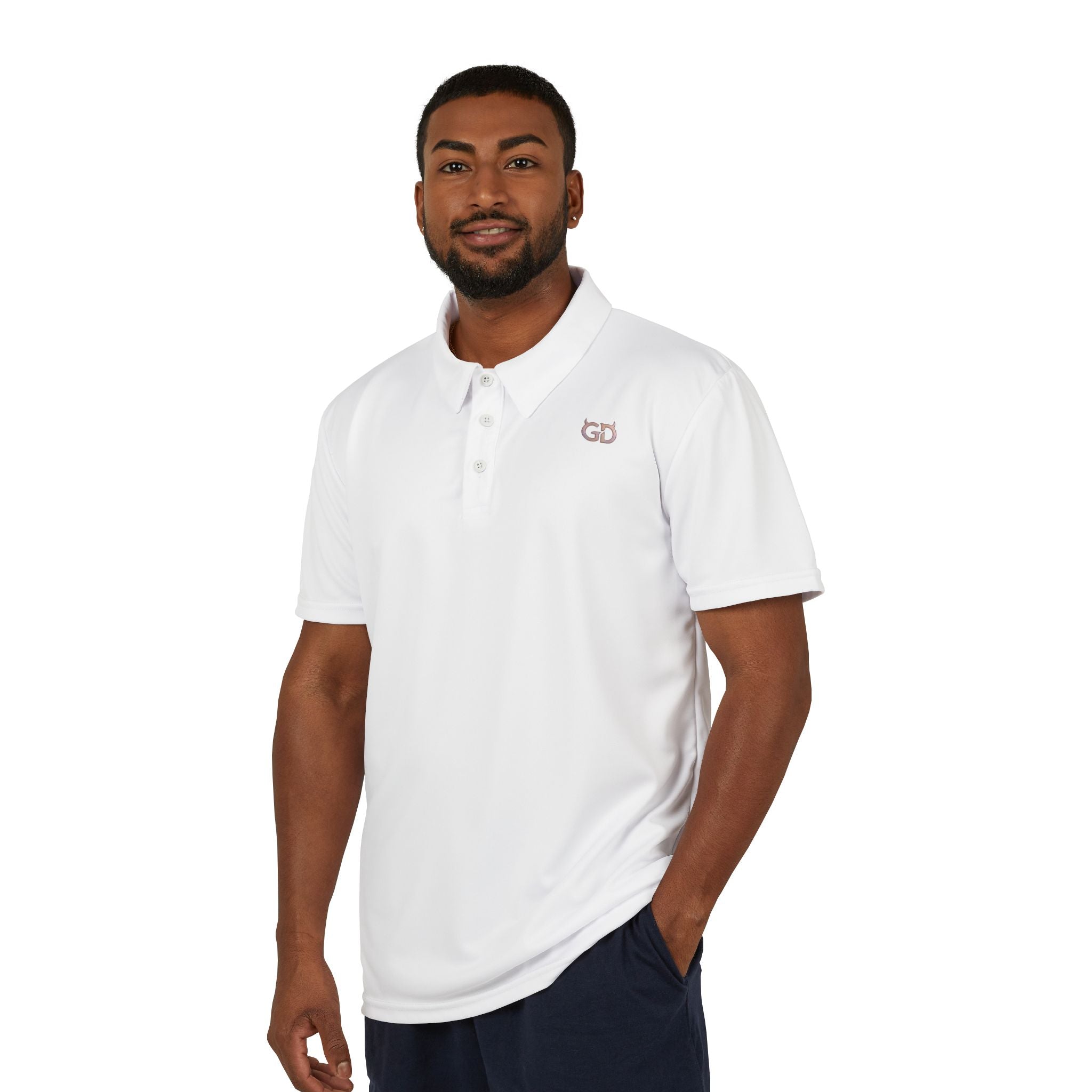 Classic Embroidered Polo Shirt – Subtle 'GD' Chest Logo, Clean White Work & Casual Tee