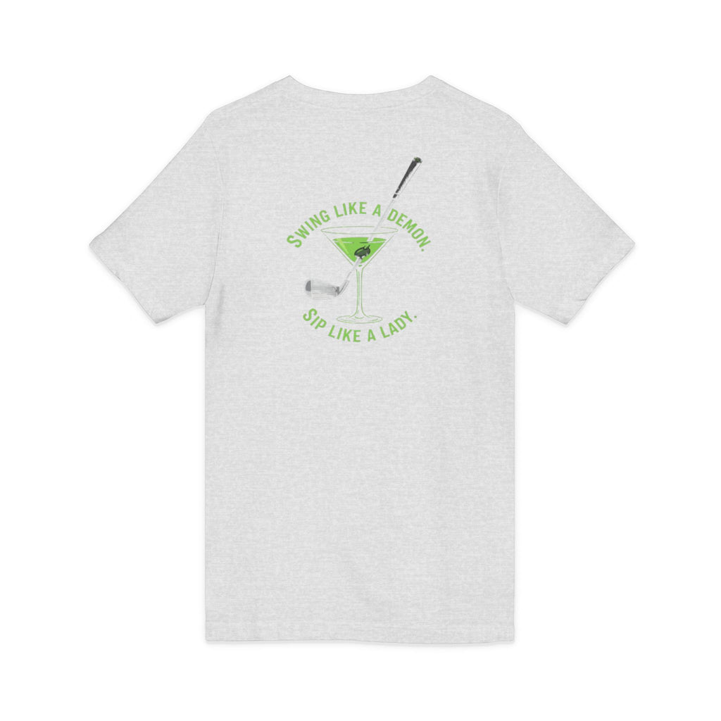 The Stephanie — Women's Golf V-Neck Tee | Neon Green Martini Graphic