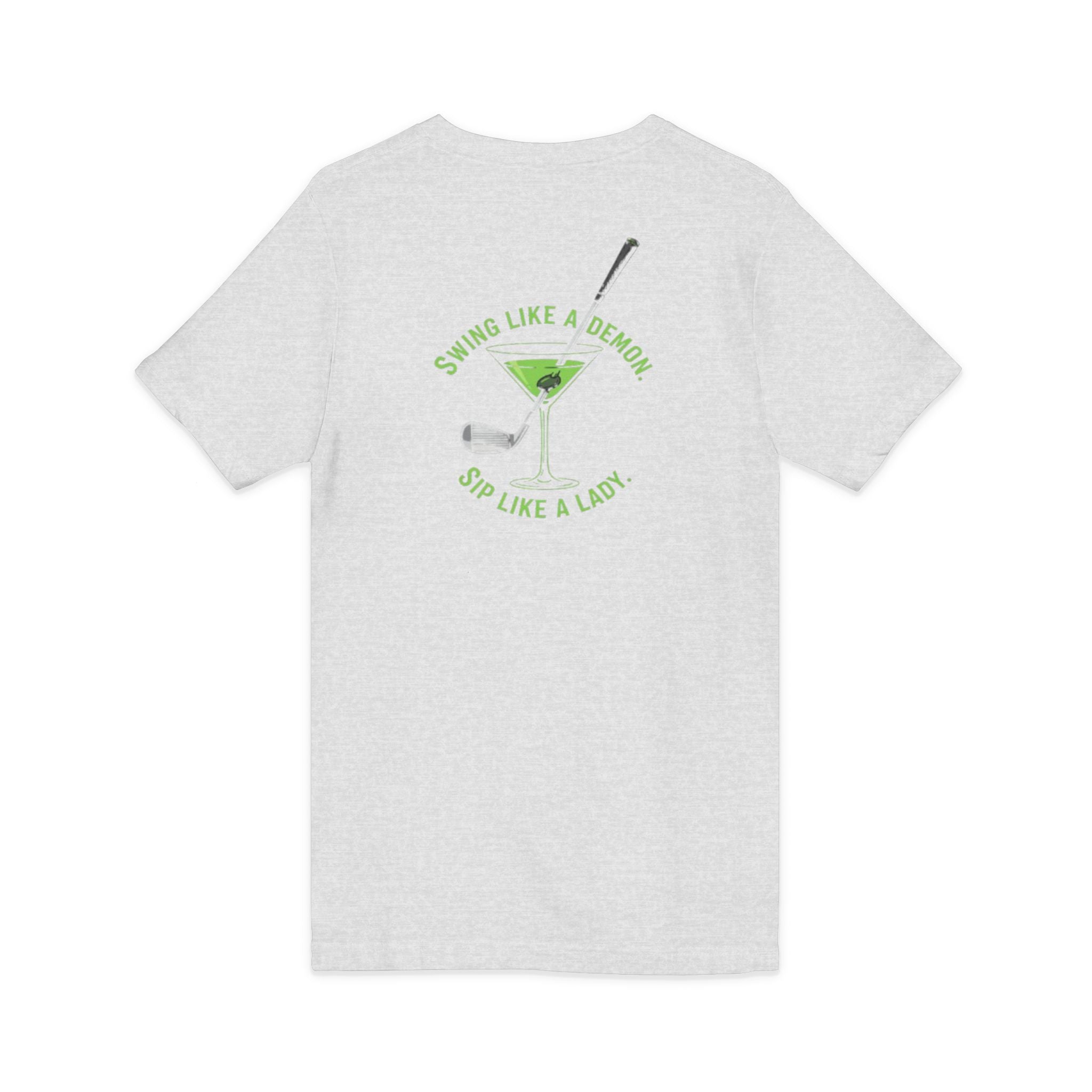 The Stephanie — Women's Golf V-Neck Tee | Neon Green Martini Graphic
