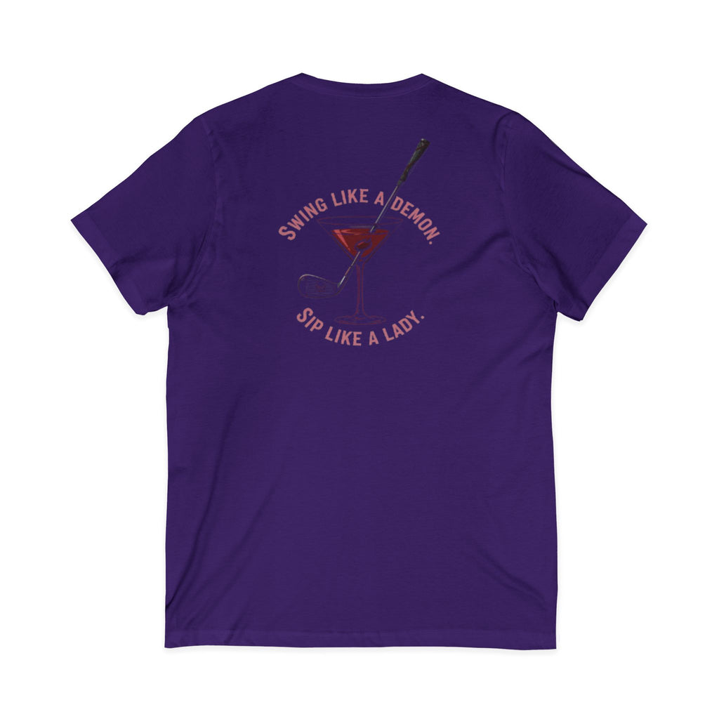 The Stephanie — Women's Golf V-Neck Tee | Pink Cocktail Graphic