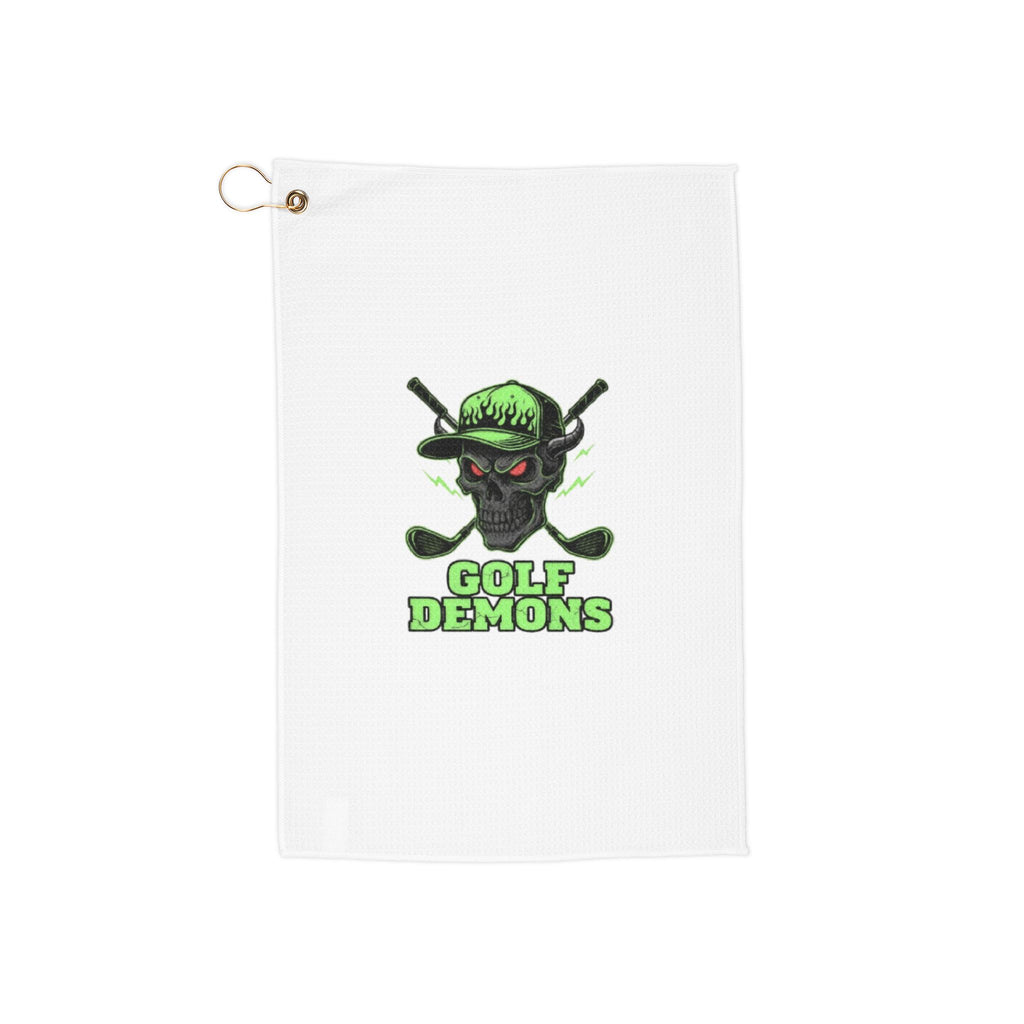 Golf Towel — 'Golf Demons' Skull & Clubs Golf Towel, Neon Green Golf Accessory