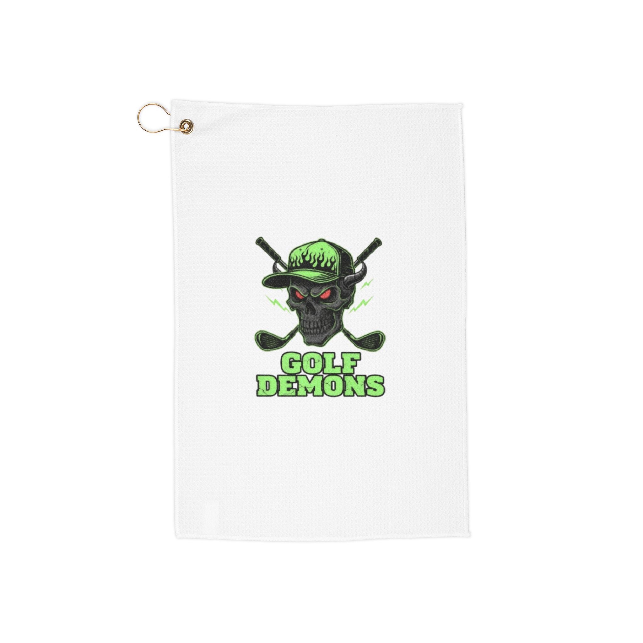 Golf Towel — 'Golf Demons' Skull & Clubs Golf Towel, Neon Green Golf Accessory