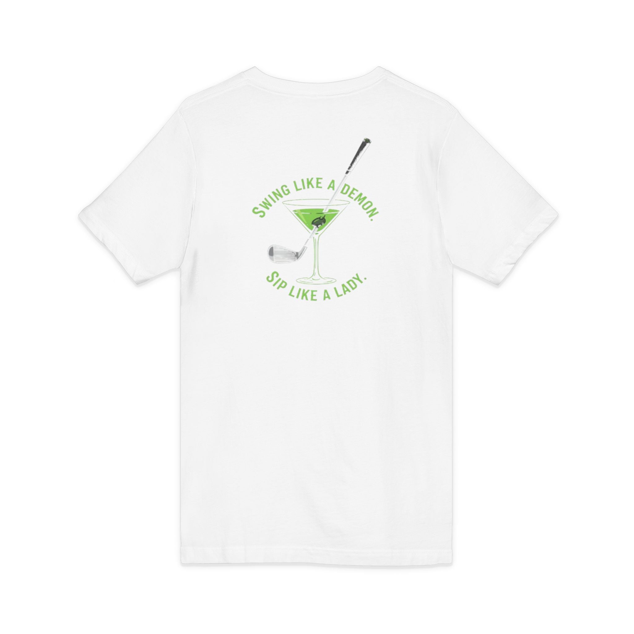The Stephanie — Women's Golf V-Neck Tee | Neon Green Martini Graphic