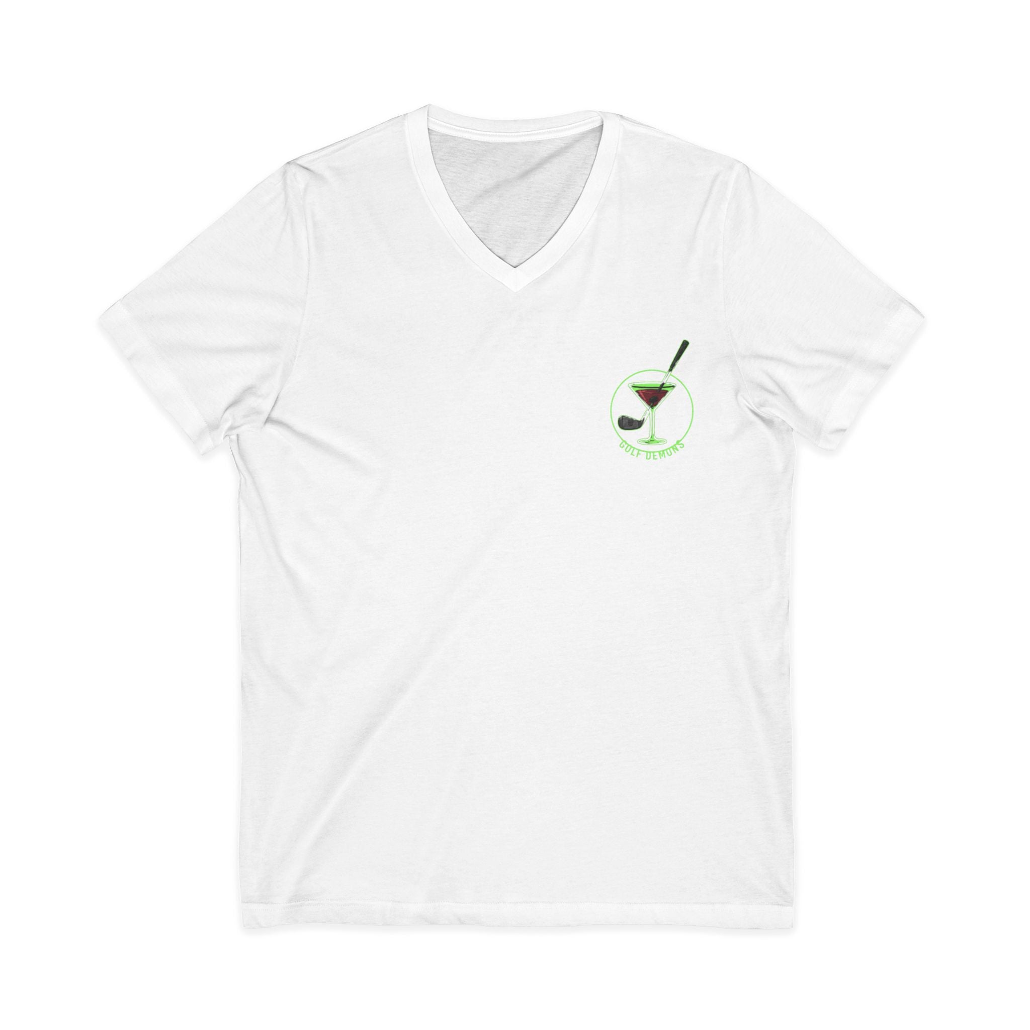 The Stephanie — Women's Golf V-Neck Tee | Neon Green Martini Graphic