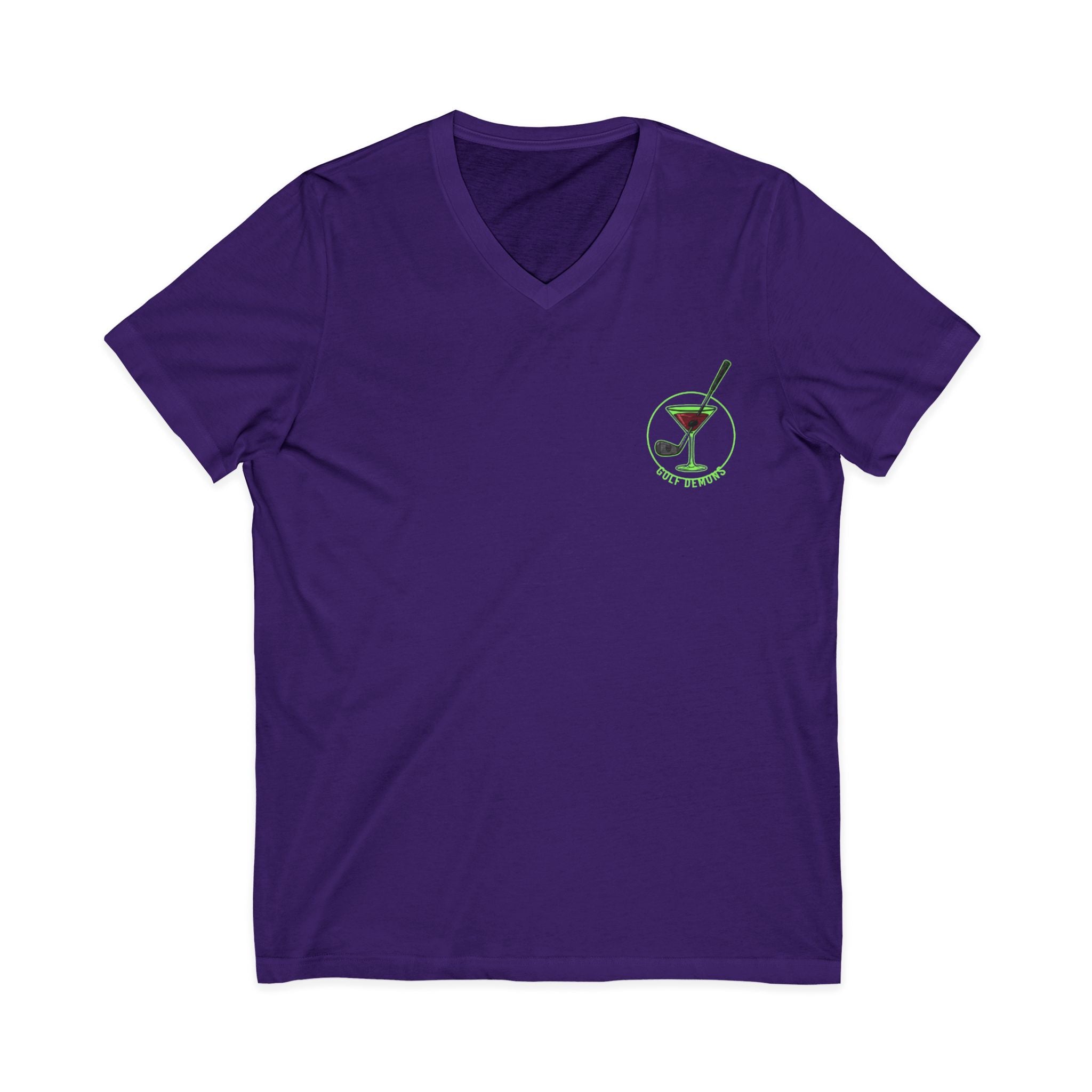 The Stephanie — Women's Golf V-Neck Tee | Neon Green Martini Graphic