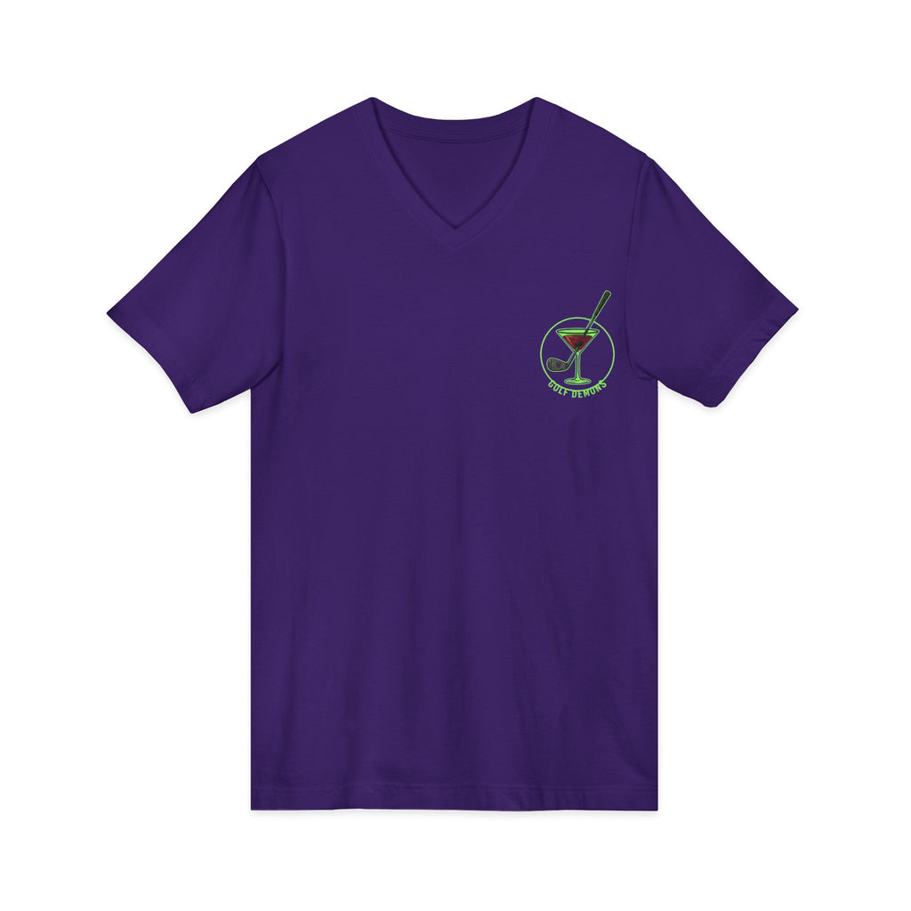 The Stephanie — Women's Golf V-Neck Tee | Neon Green Martini Graphic