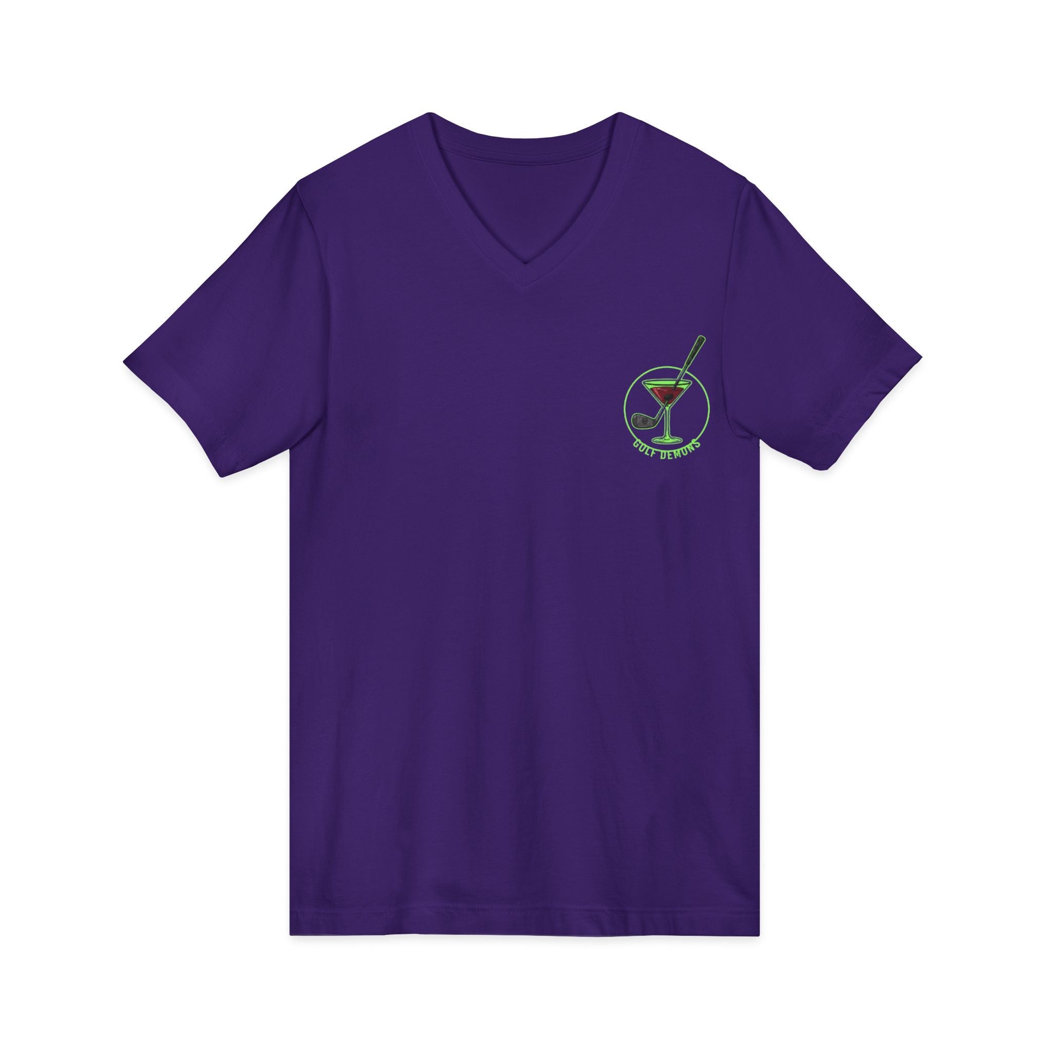 The Stephanie — Women's Golf V-Neck Tee | Neon Green Martini Graphic