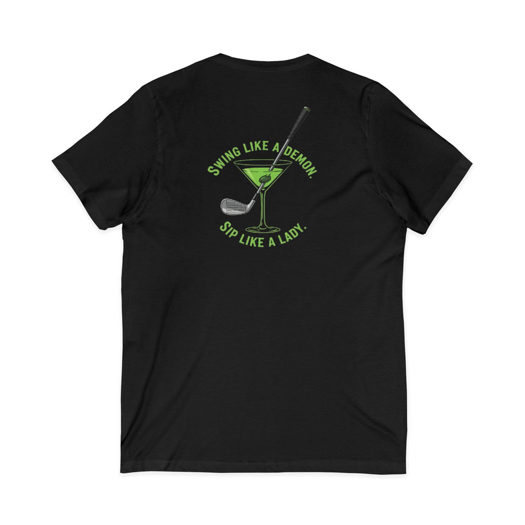 The Stephanie — Women's Golf V-Neck Tee | Neon Green Martini Graphic