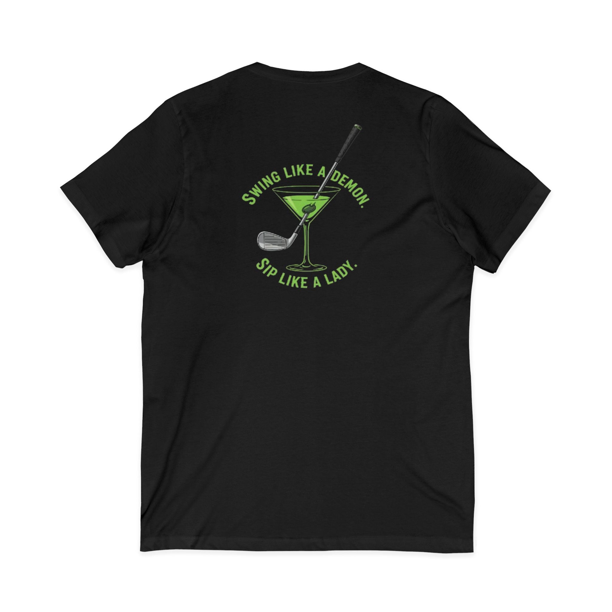 The Stephanie — Women's Golf V-Neck Tee | Neon Green Martini Graphic
