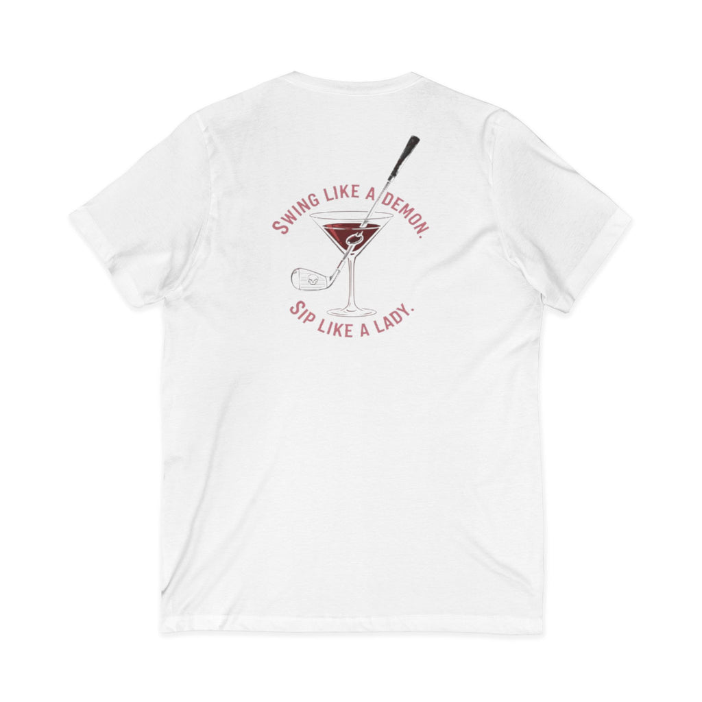 The Stephanie — Women's Golf V-Neck Tee | Pink Cocktail Graphic