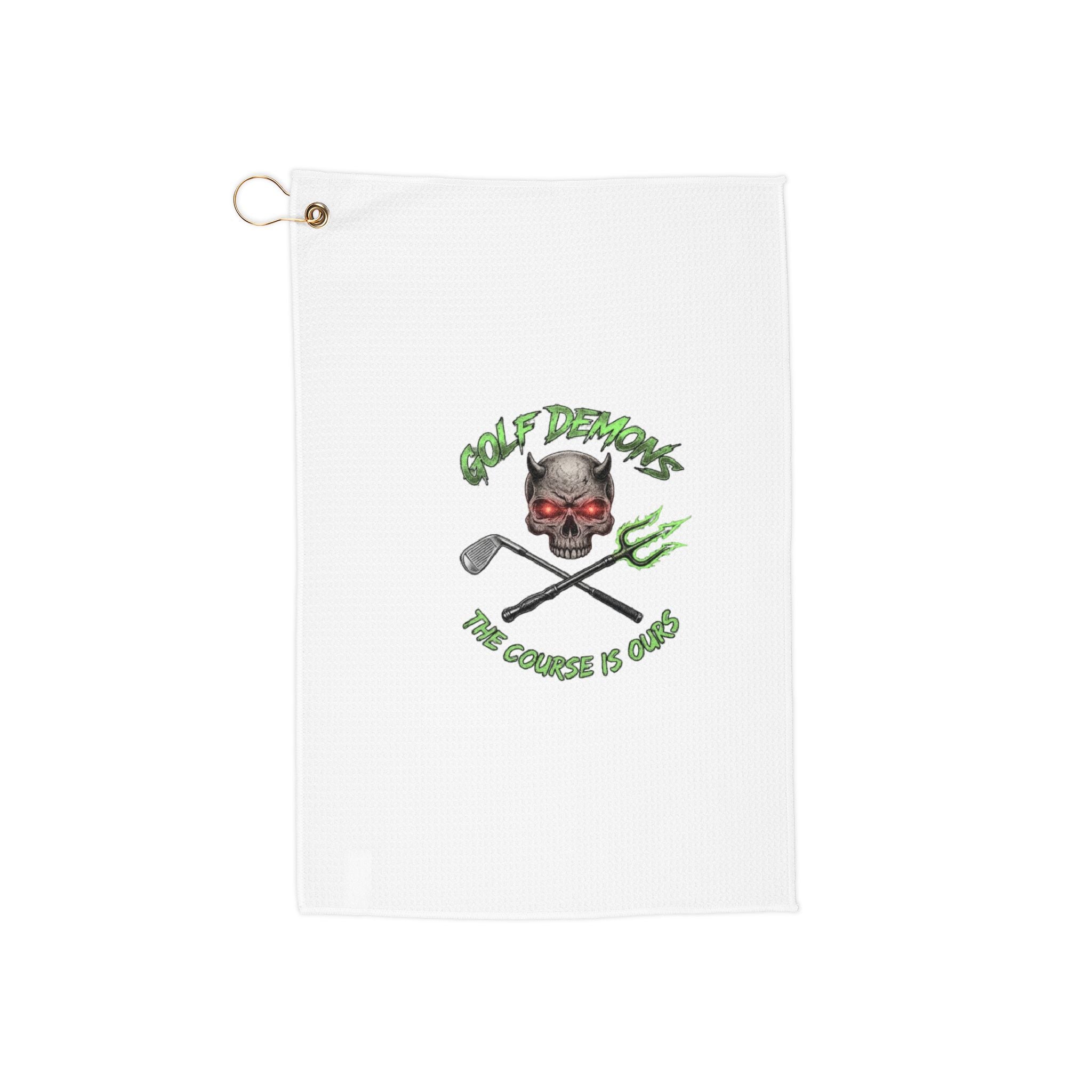 Golf Towel - 'Golf Demons: The Course Is God' Skull & Clubs Sports Towel