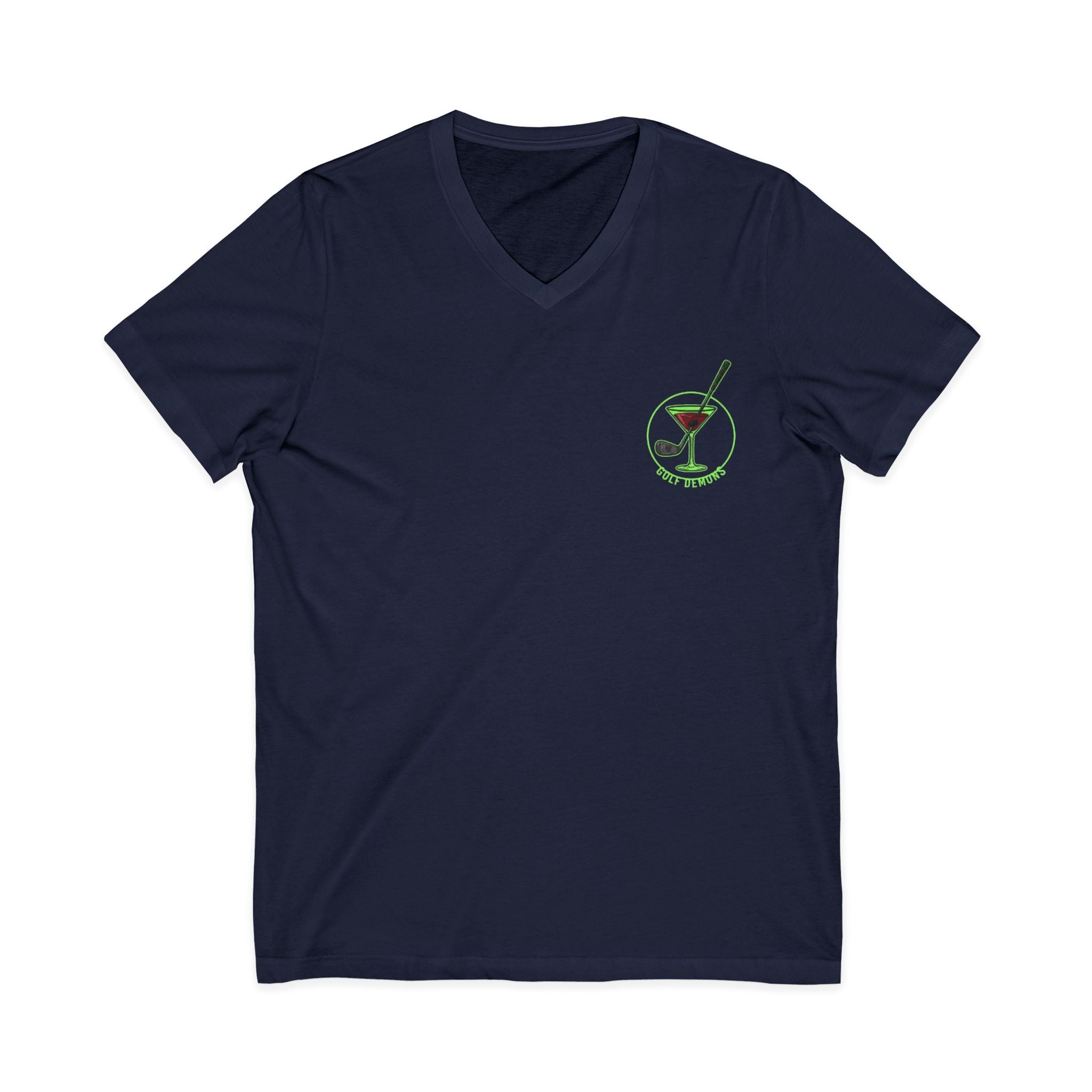The Stephanie — Women's Golf V-Neck Tee | Neon Green Martini Graphic