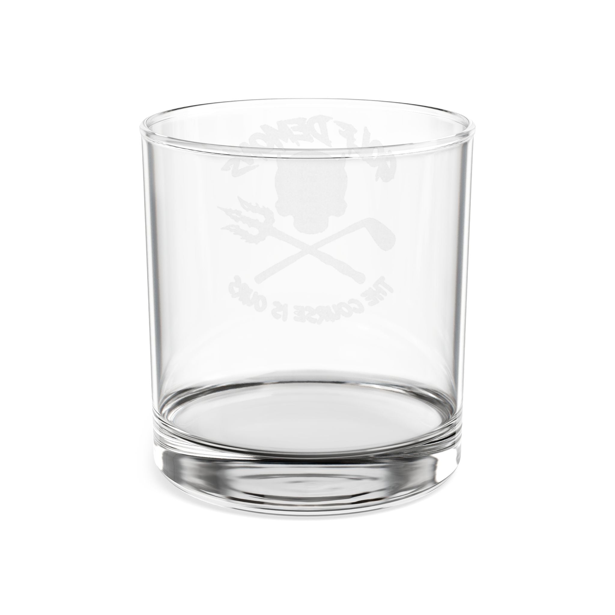 Engraved Whiskey Glass 10.5oz — Golf Demons Skull & Crossed Clubs Design