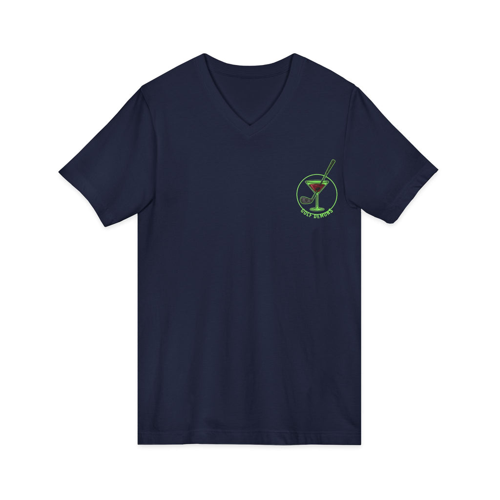The Stephanie — Women's Golf V-Neck Tee | Neon Green Martini Graphic