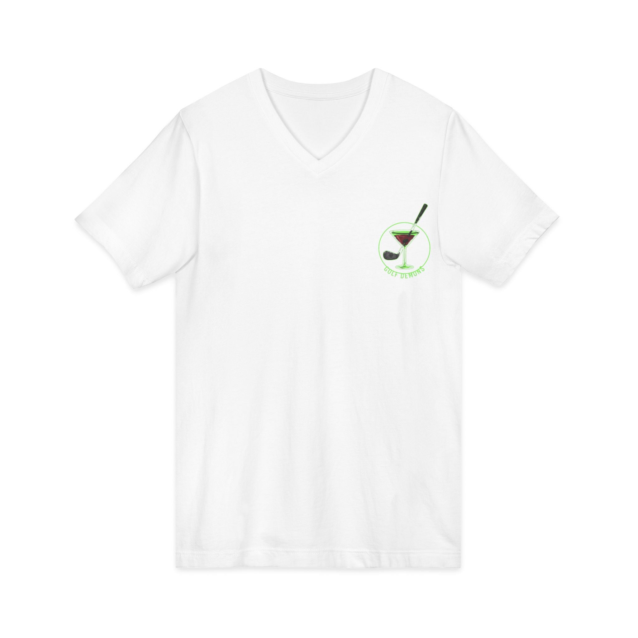 The Stephanie — Women's Golf V-Neck Tee | Neon Green Martini Graphic