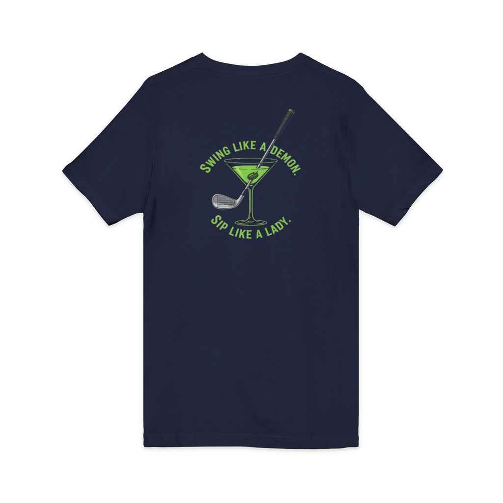 The Stephanie — Women's Golf V-Neck Tee | Neon Green Martini Graphic