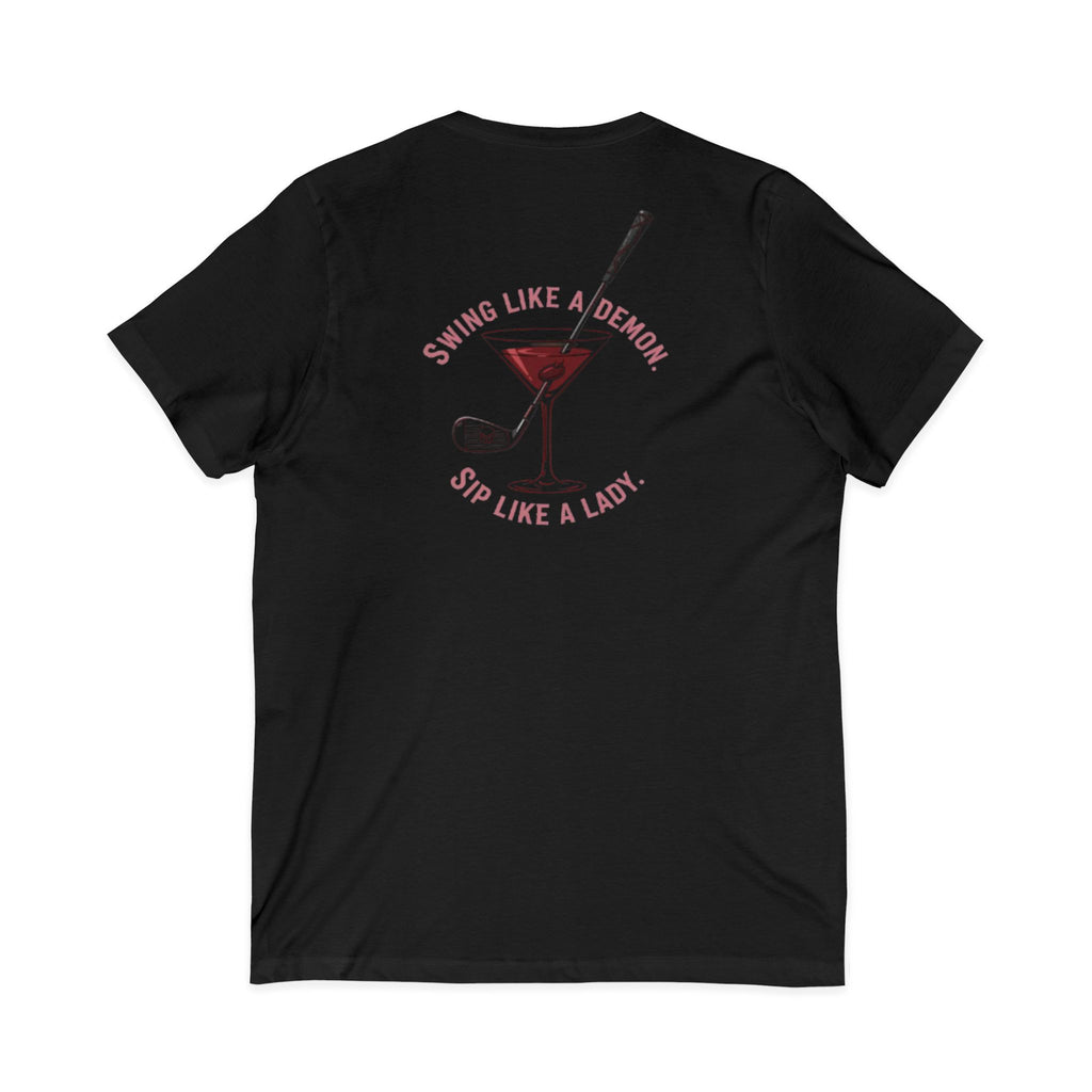 The Stephanie — Women's Golf V-Neck Tee | Pink Cocktail Graphic