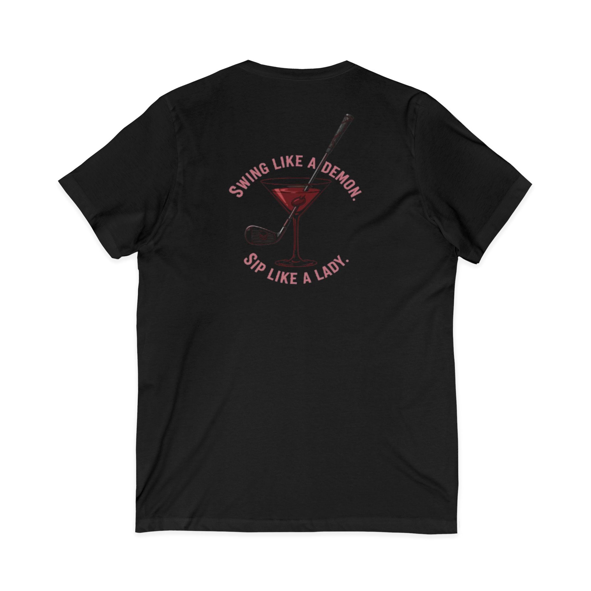 The Stephanie — Women's Golf V-Neck Tee | Pink Cocktail Graphic