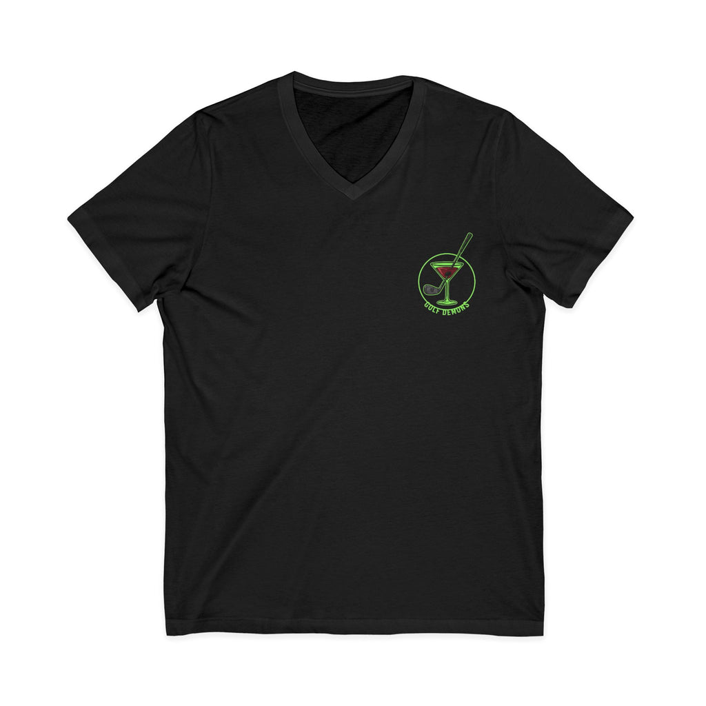 The Stephanie — Women's Golf V-Neck Tee | Neon Green Martini Graphic