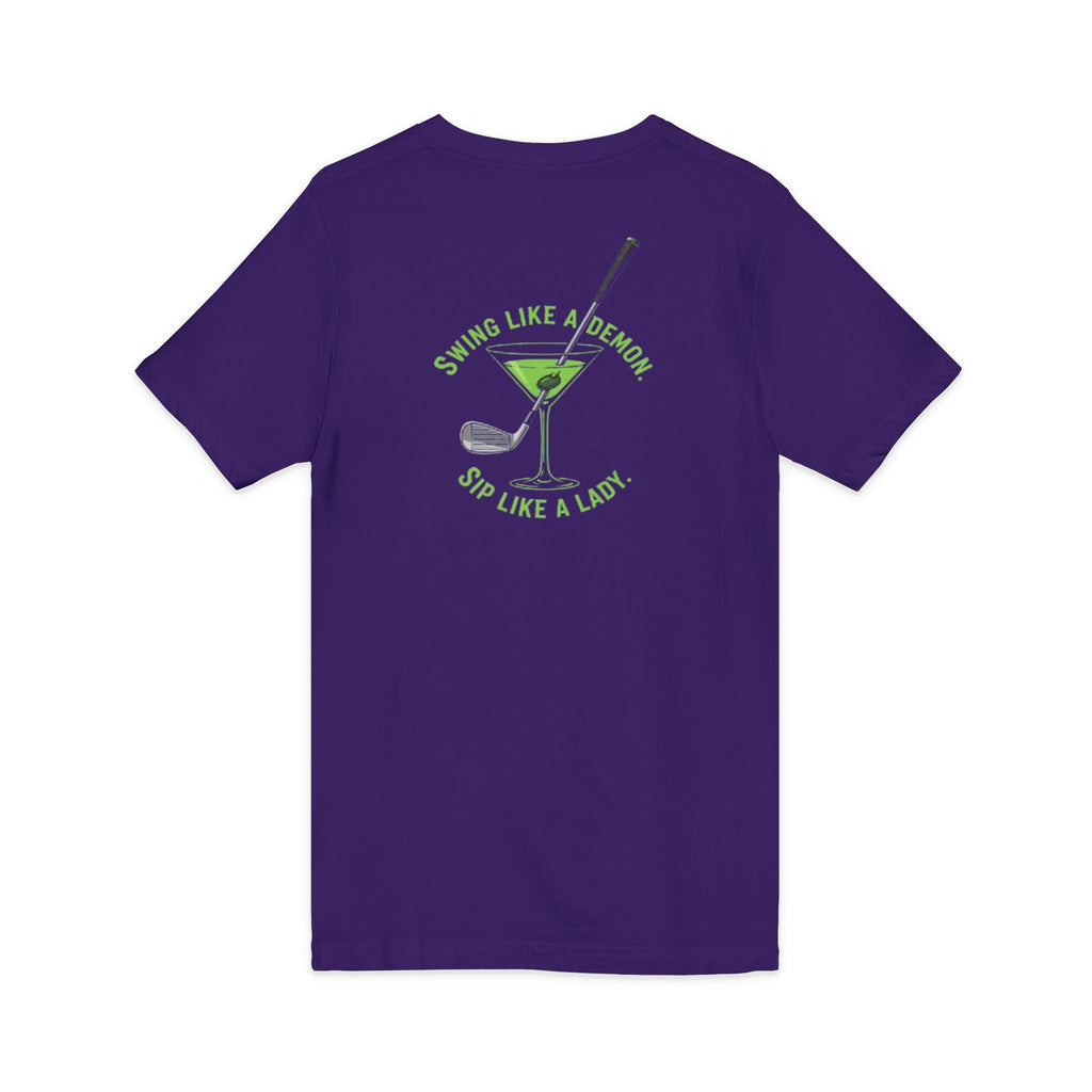 The Stephanie — Women's Golf V-Neck Tee | Neon Green Martini Graphic