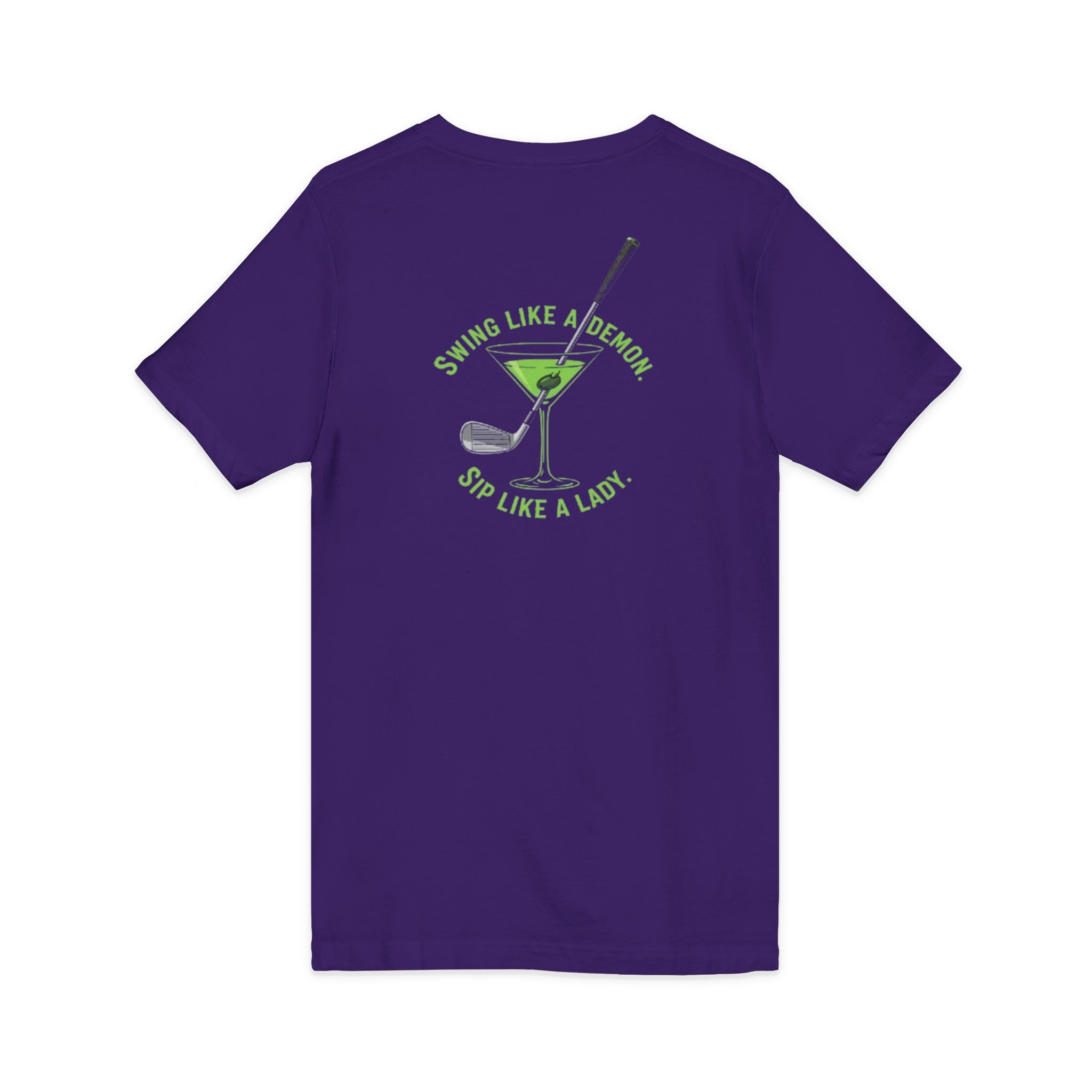 The Stephanie — Women's Golf V-Neck Tee | Neon Green Martini Graphic