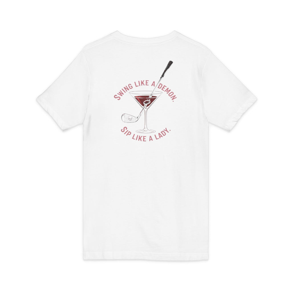 The Stephanie — Women's Golf V-Neck Tee | Pink Cocktail Graphic