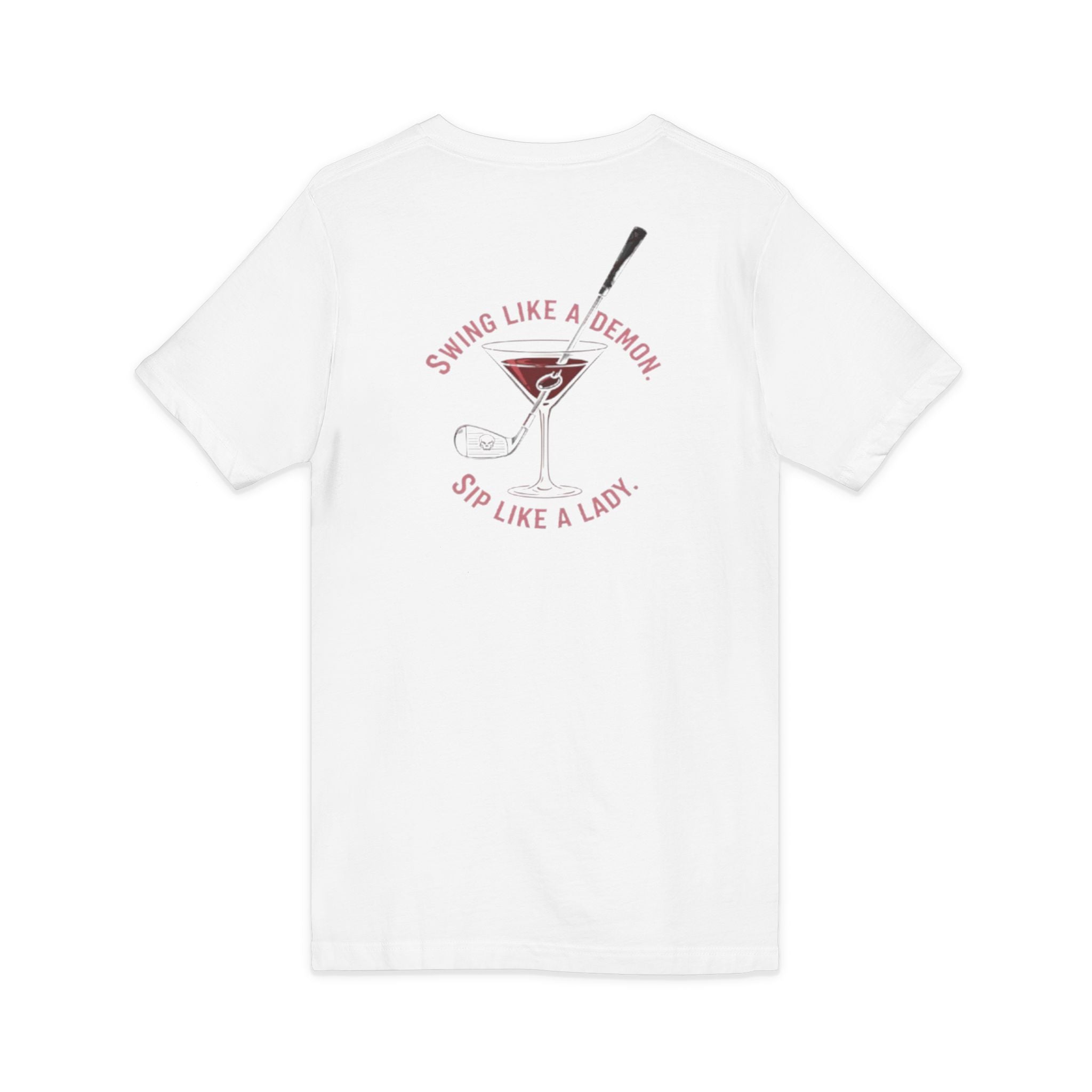 The Stephanie — Women's Golf V-Neck Tee | Pink Cocktail Graphic
