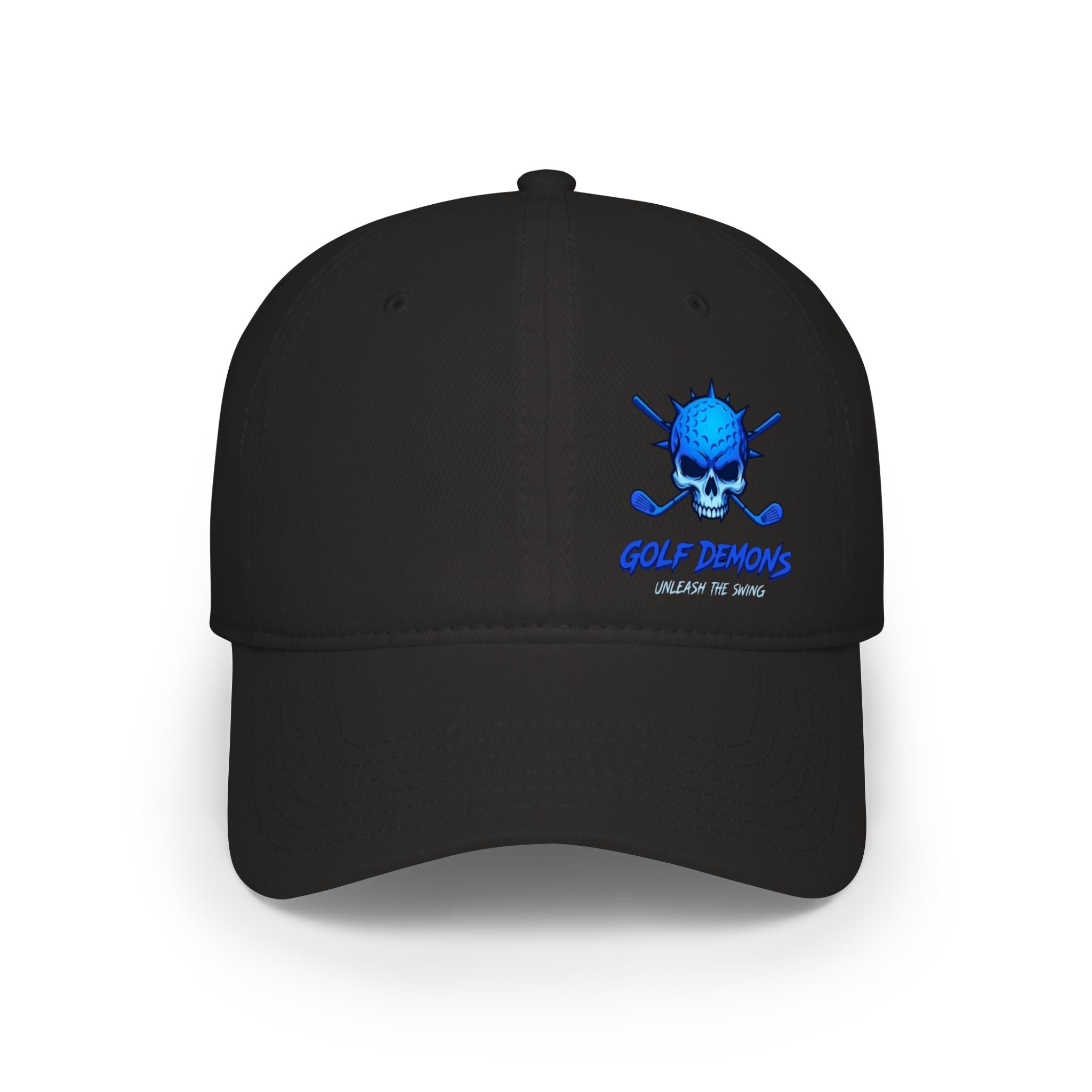 Skull & Crossed Golf Clubs Low Profile Baseball Cap — "Golf Bandit" Embroidered Hat