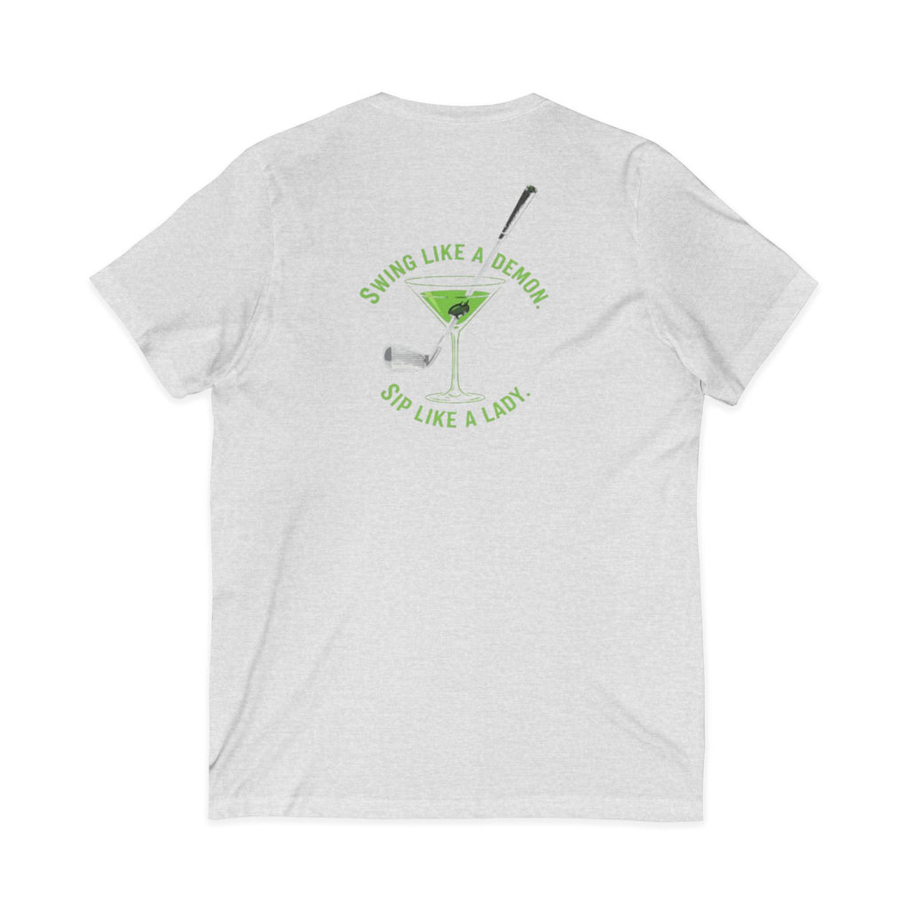 The Stephanie — Women's Golf V-Neck Tee | Neon Green Martini Graphic