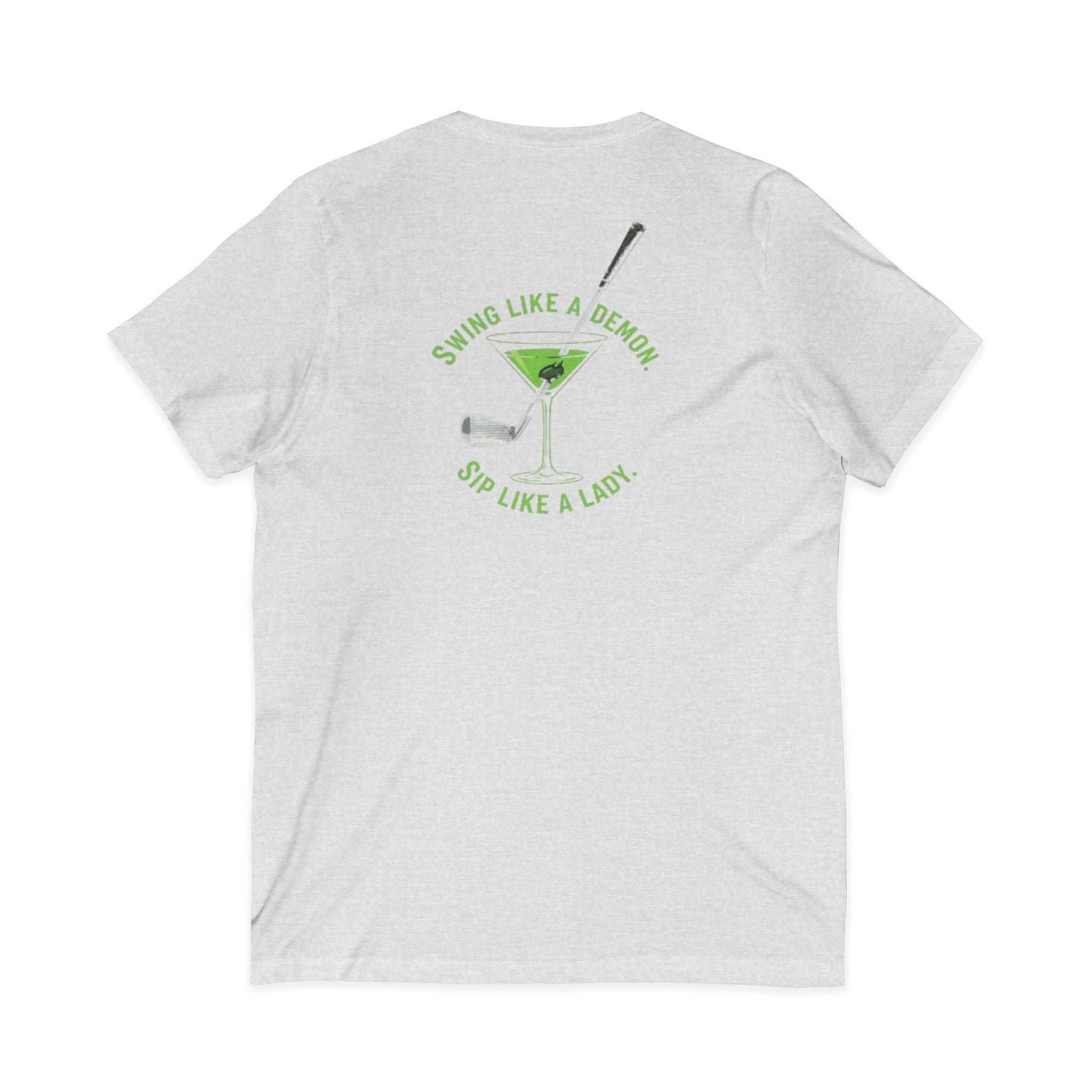 The Stephanie — Women's Golf V-Neck Tee | Neon Green Martini Graphic