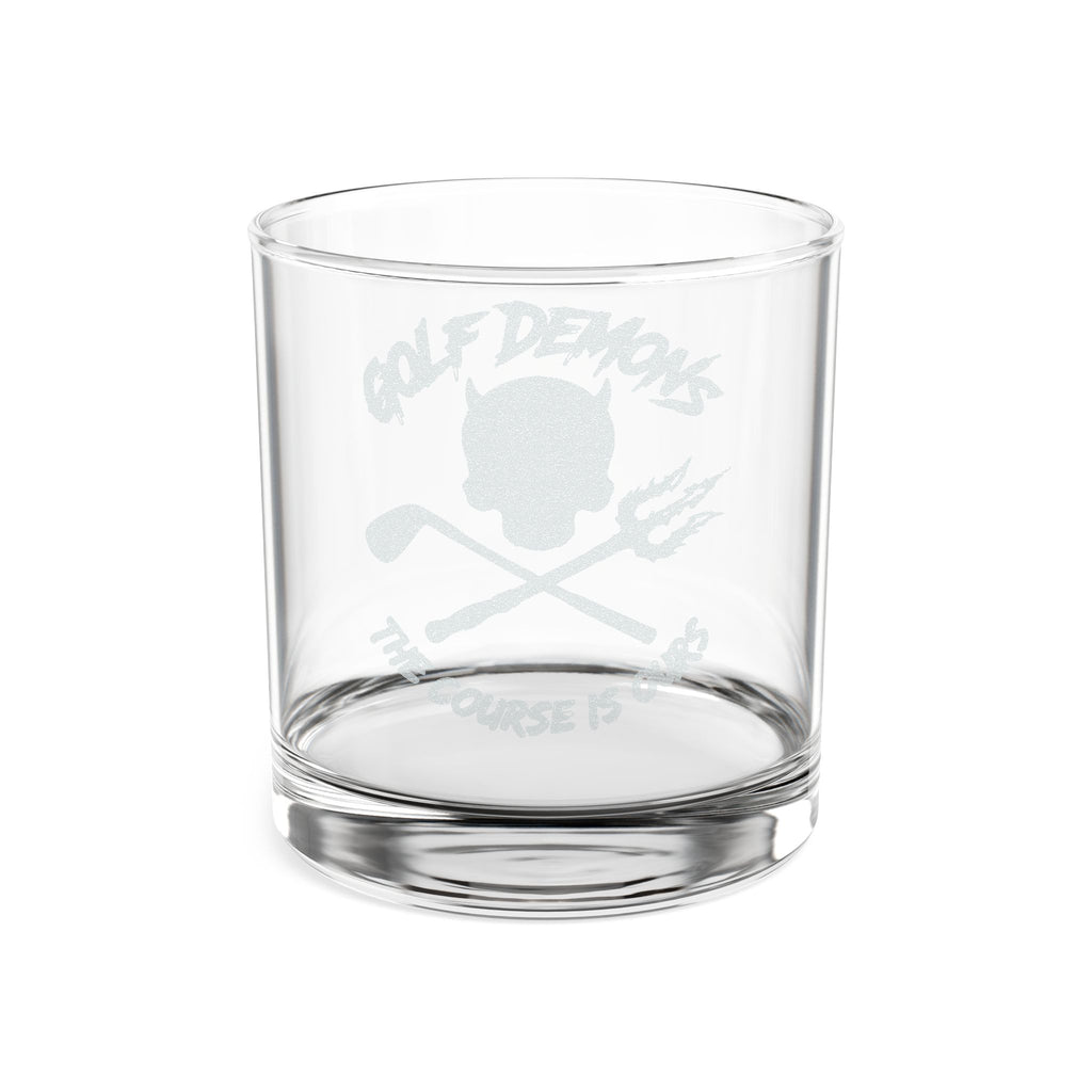 Engraved Whiskey Glass 10.5oz — Golf Demons Skull & Crossed Clubs Design
