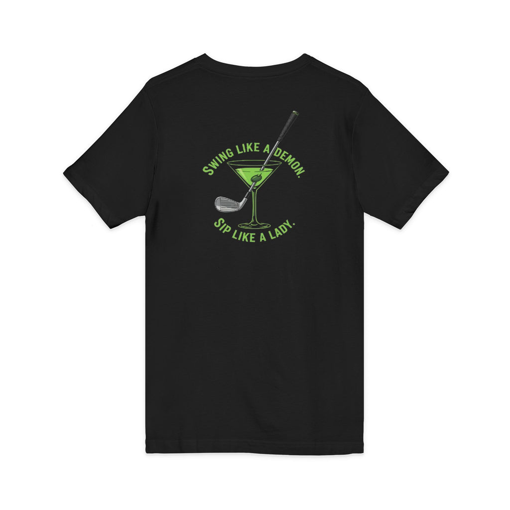 The Stephanie — Women's Golf V-Neck Tee | Neon Green Martini Graphic