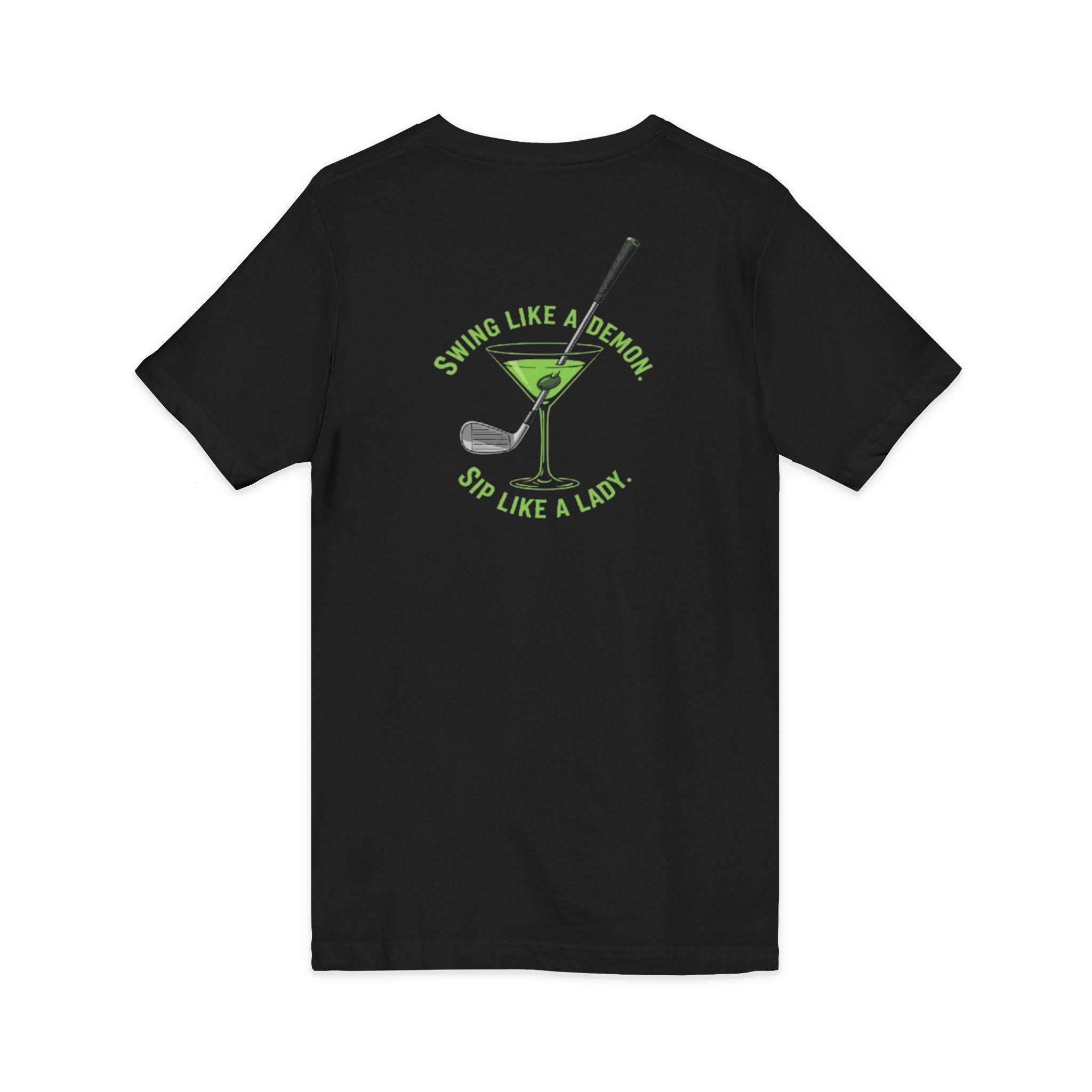 The Stephanie — Women's Golf V-Neck Tee | Neon Green Martini Graphic