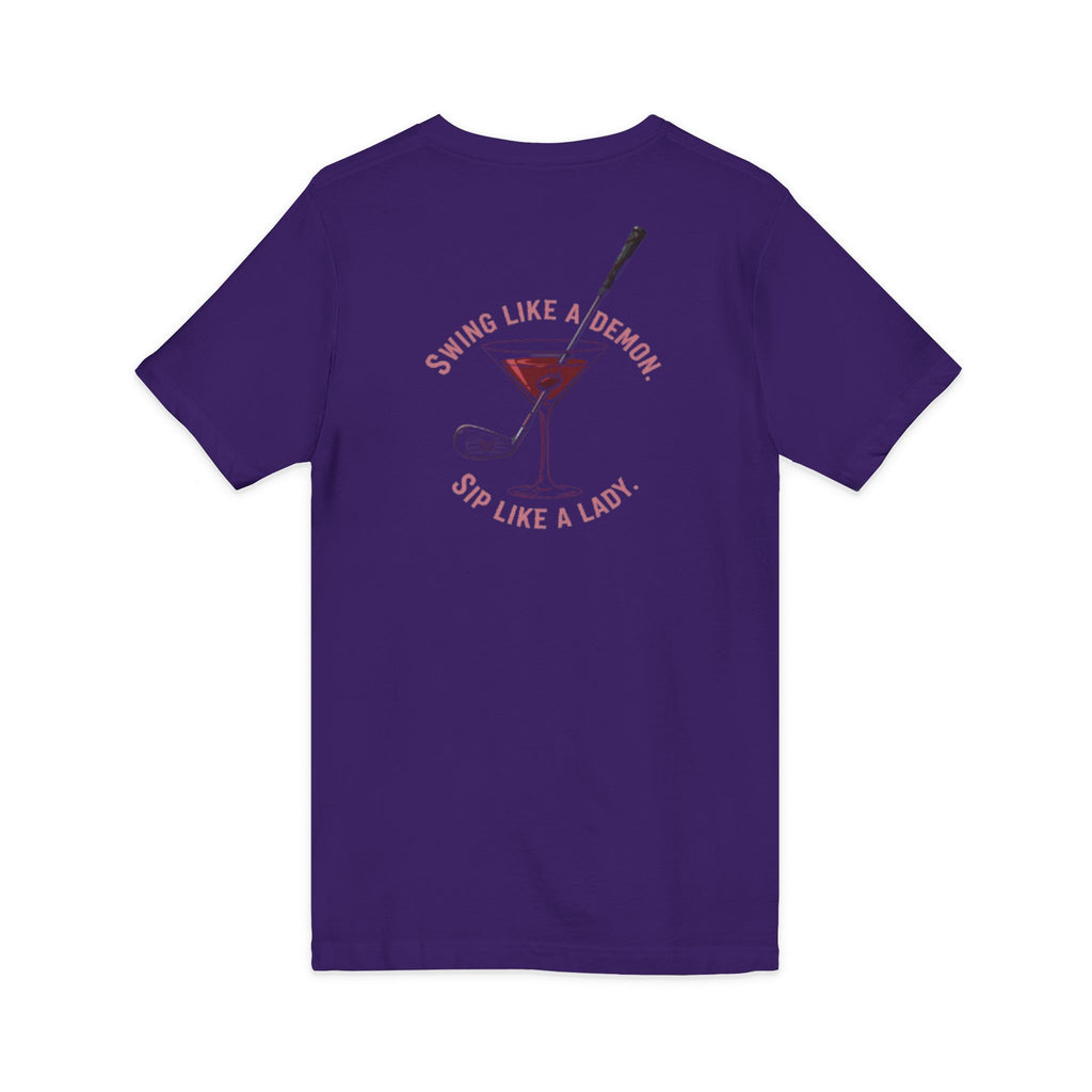 The Stephanie — Women's Golf V-Neck Tee | Pink Cocktail Graphic