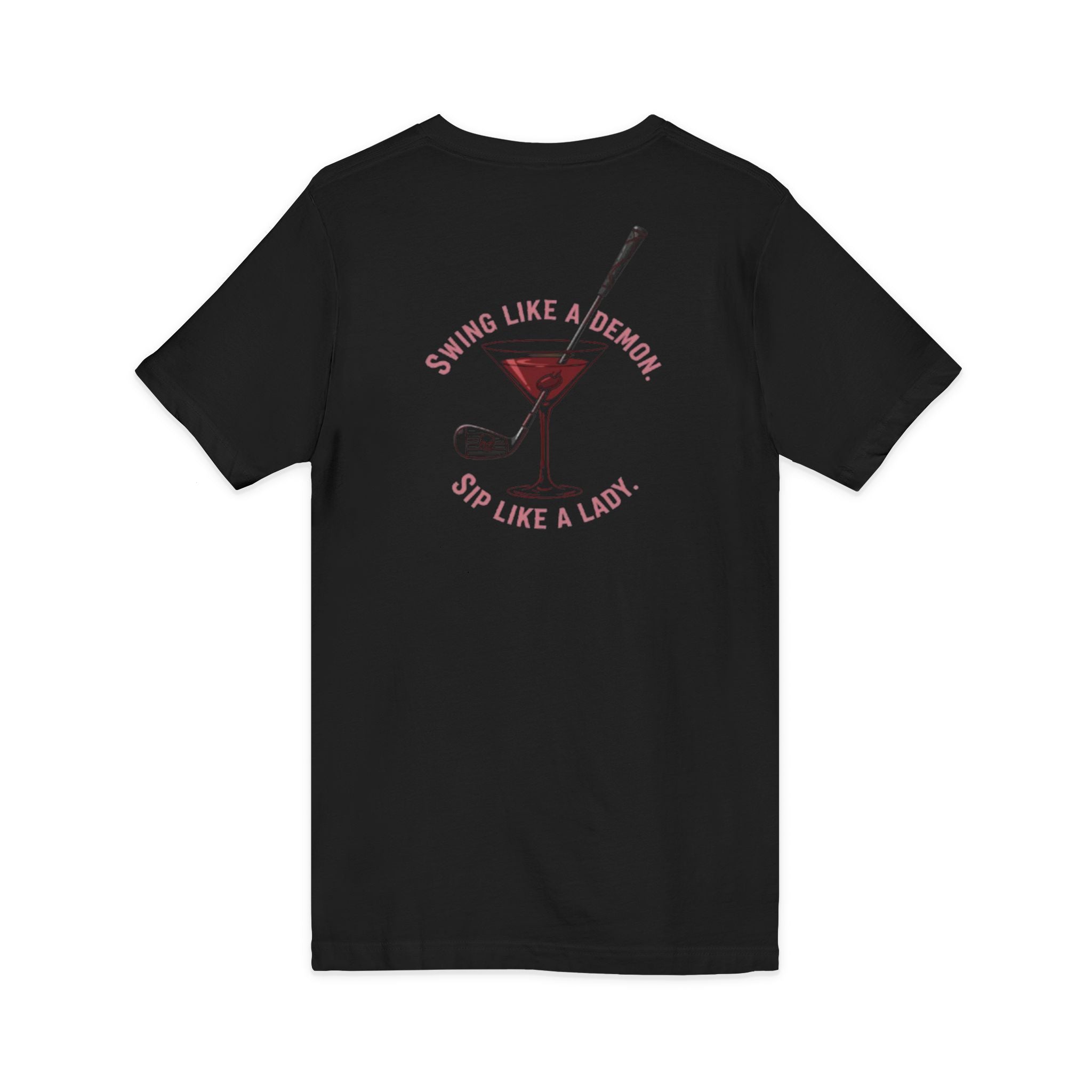 The Stephanie — Women's Golf V-Neck Tee | Pink Cocktail Graphic