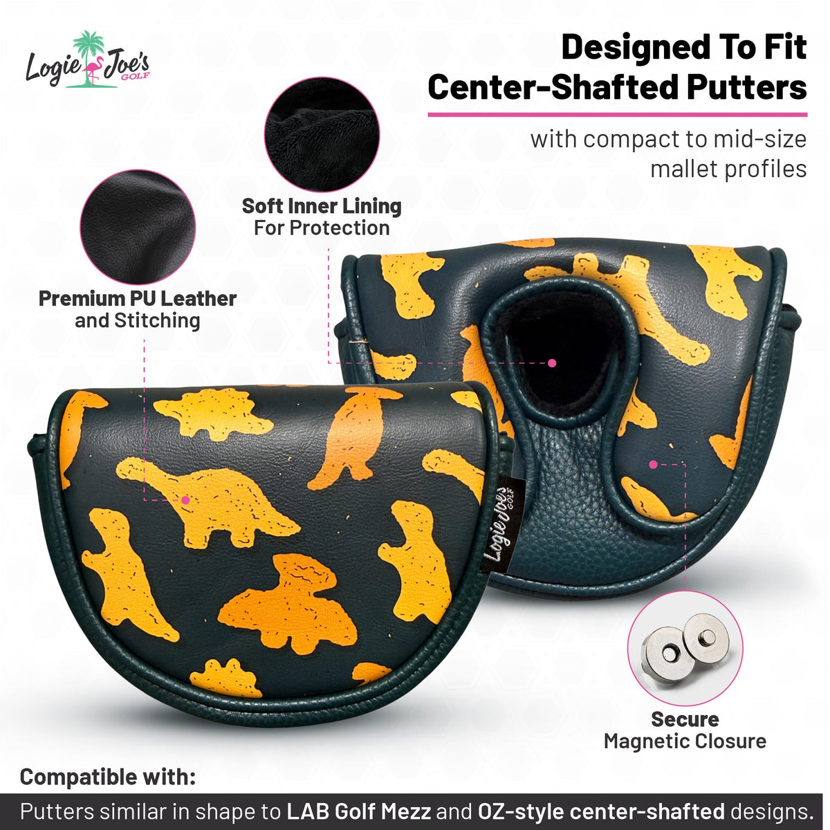 Dino Nugget Center-Shafted Mid-Mallet Putter Headcover | Premium Magnetic Golf Head Cover | Soft Protective Lining | Fits Center-Shafted Putters
