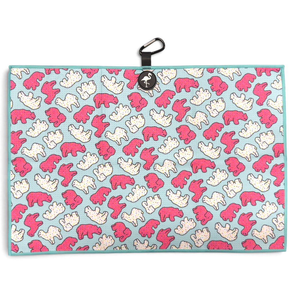 Frosted Animal Cookie Golf Towel | 24” x 16” Microfiber Towel | Magnetic Clip & Carabiner | Premium Golf Accessory