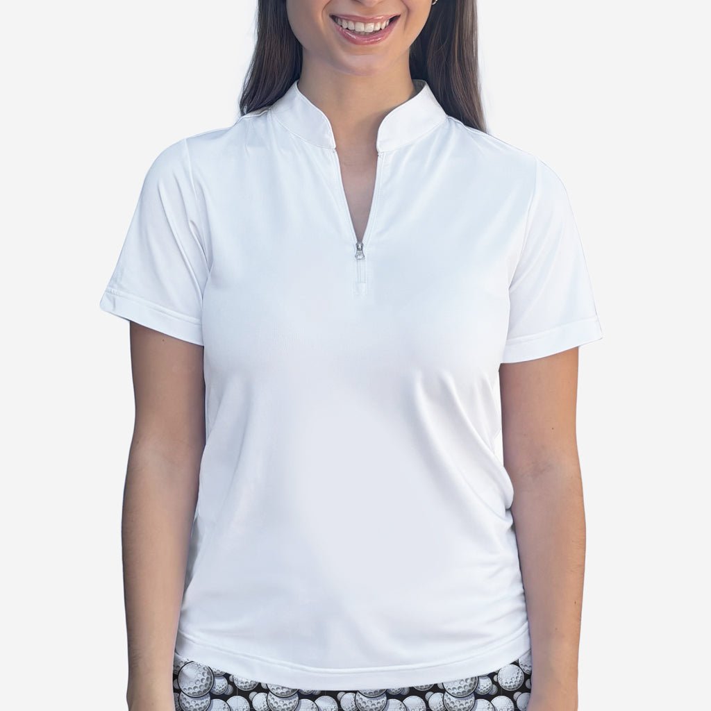 WHITE POLO QUARTER ZIP TOP