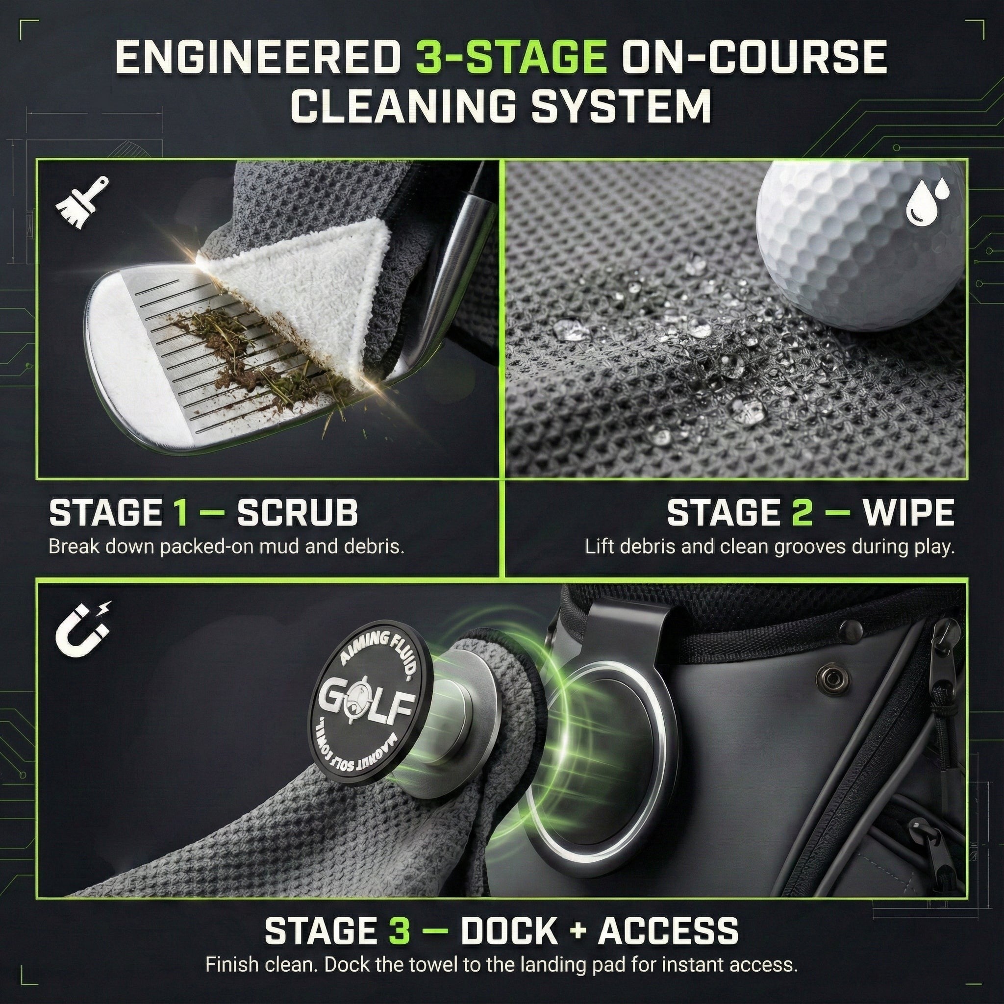 Stubby Magnetic Golf Towel + Landing Pad System