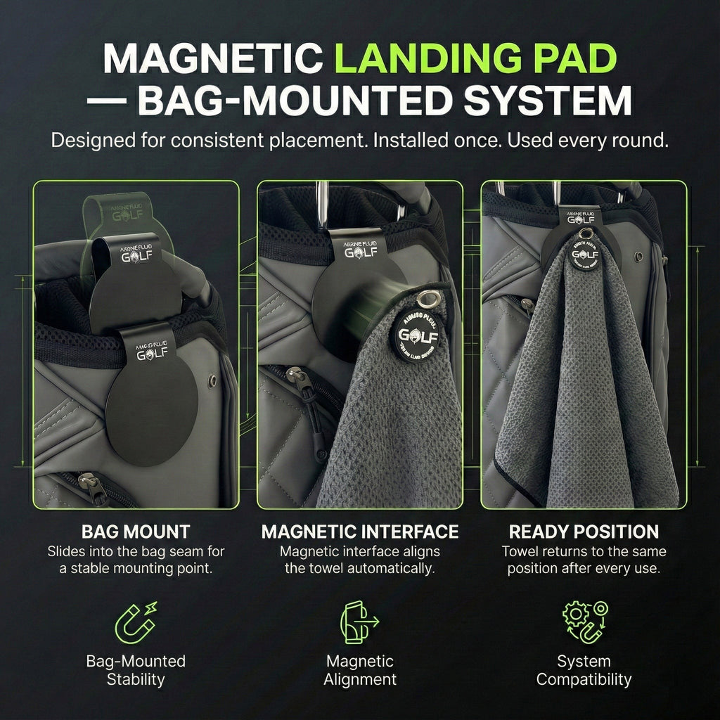 Stubby Magnetic Golf Towel + Landing Pad System