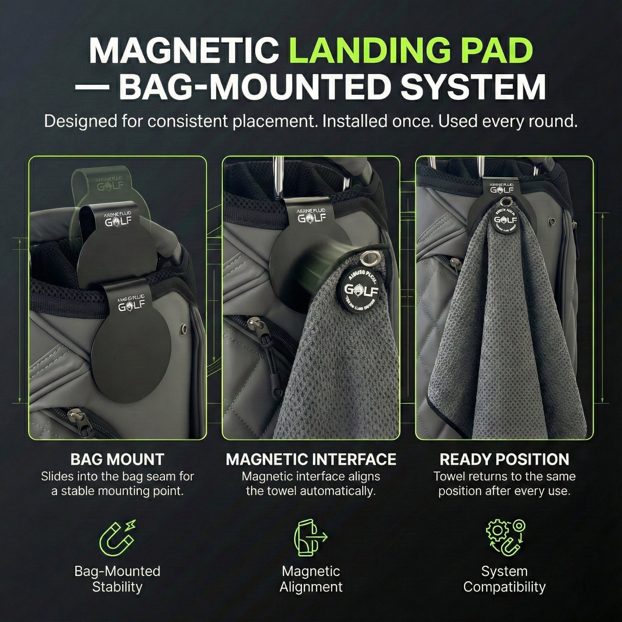 Stubby Magnetic Golf Towel + Landing Pad System