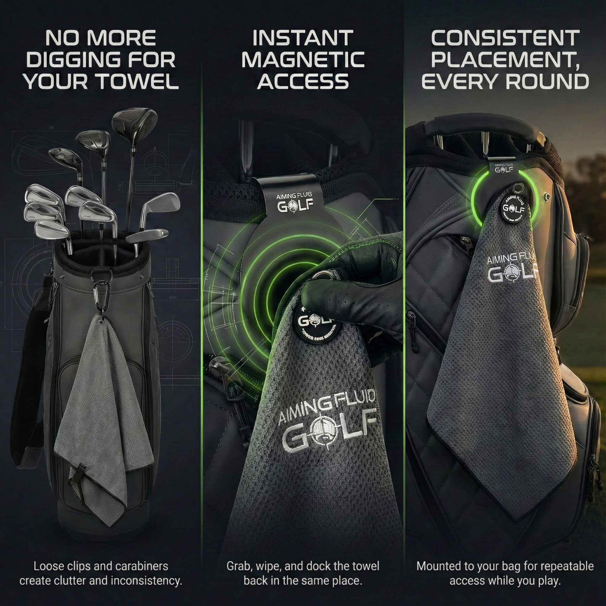 Stubby Magnetic Golf Towel + Landing Pad System