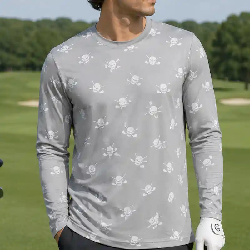 Golf Long Sleeve Undershirt with Skulls (Grey/White)