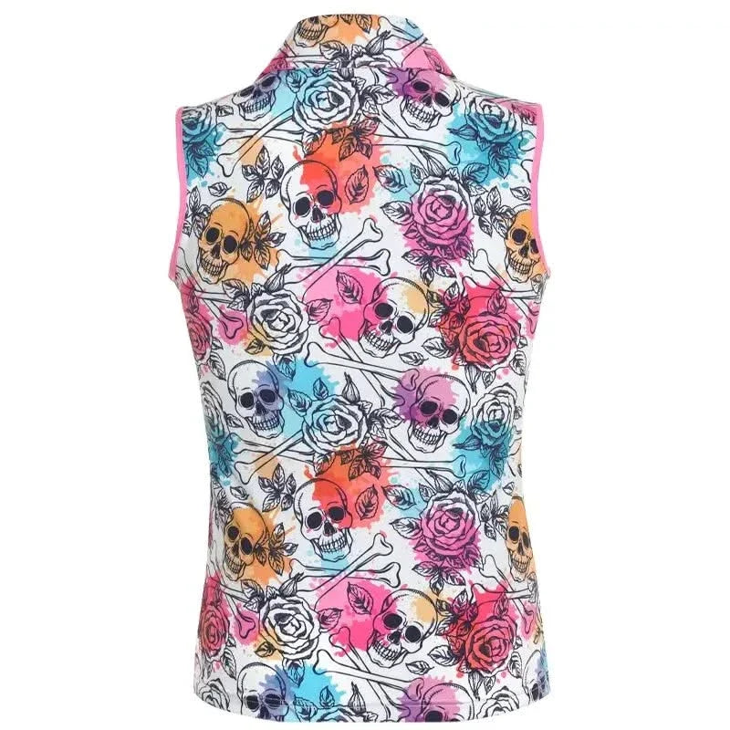 Ladies Skull & Roses Cool-Stretch Golf Shirt (Multicolor)