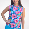 MILEY’S FLOWERS SLEEVELESS QUARTER ZIP TOP